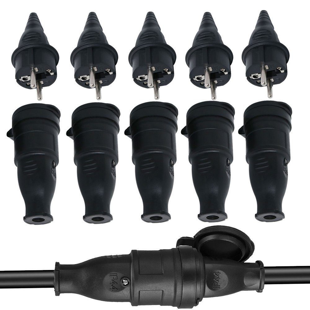 XERSEK Steckdose 5 Paar Schukostecker Und Kupplung Steckdose 16A 230V 4000W, Hartgummi Wasserdicht, 10-St.