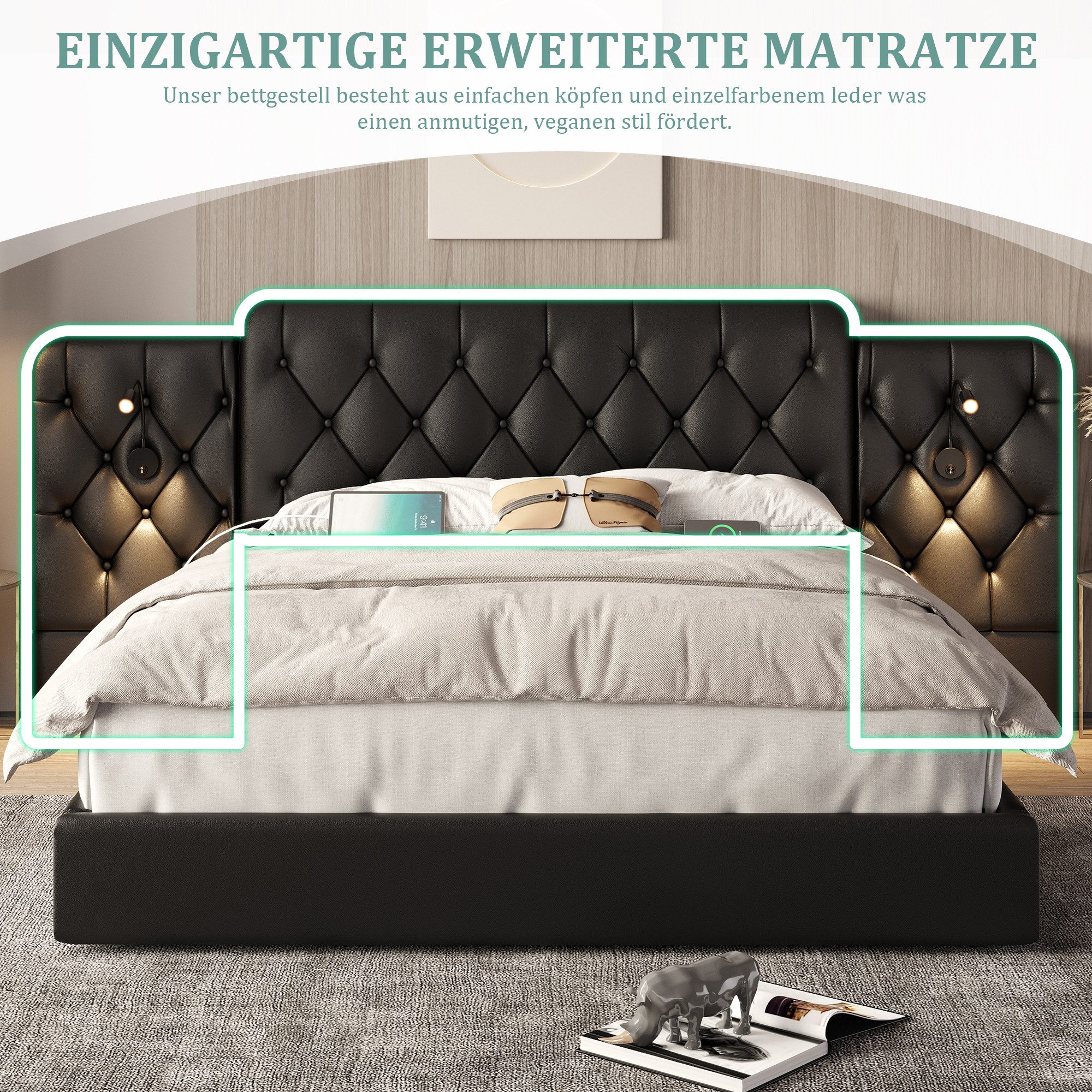 LVHOM Boxbett 160x200cm/180x200cm Bettgestell, Samt/PU, diamantgeprägtem günstig online kaufen