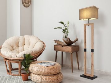 meineWunschleuchte LED Stehlampe, warmweiß, dimmbar skandinavisch Holz Lampenschirm-e Stoff Ecke Grau, Höhe 155cm