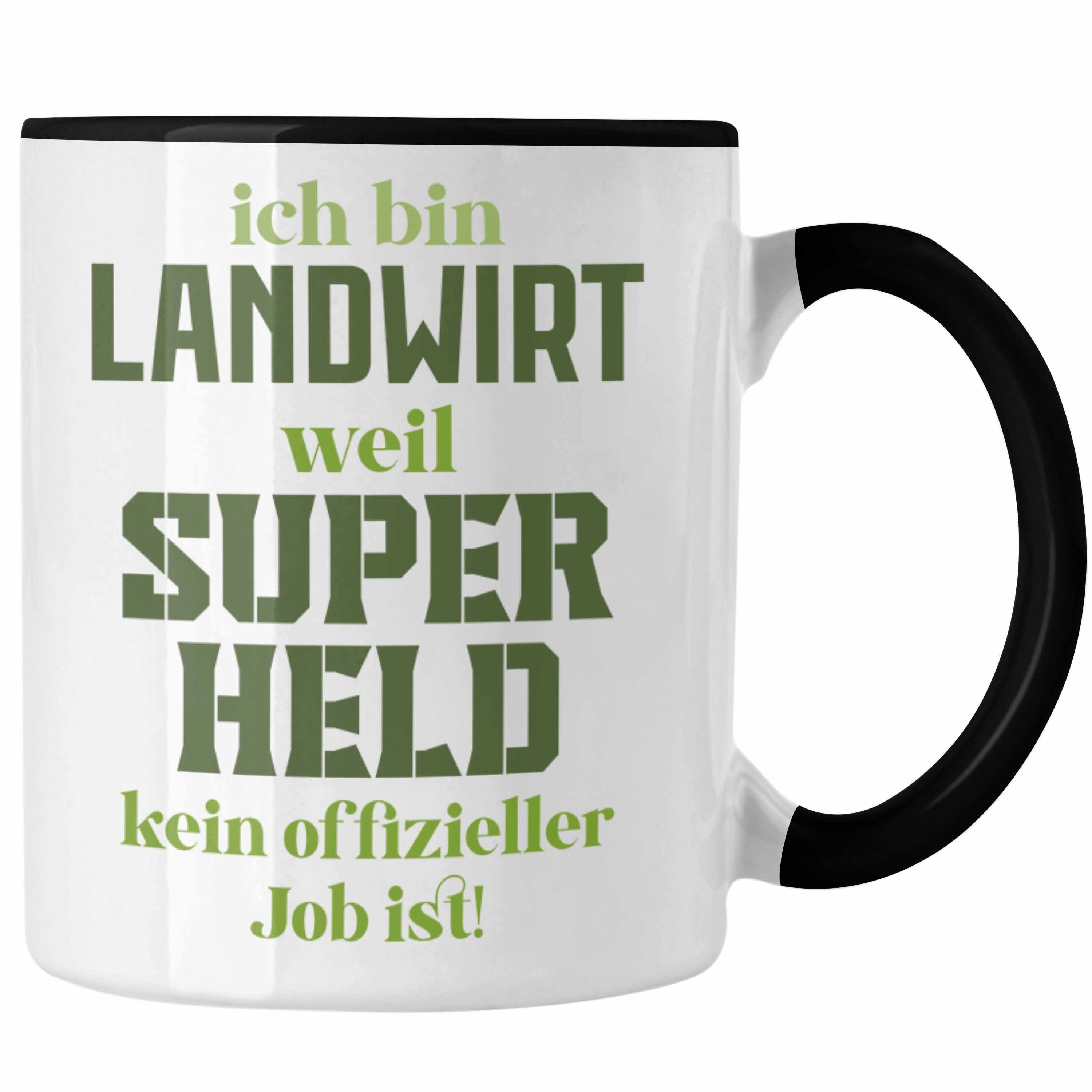 Trendation Tasse Trendation - Landwirt Geschenk Tasse Landwirtschaft Geschenke für Männer Traktor Spruch Kaffeetasse Superheld Schwarz