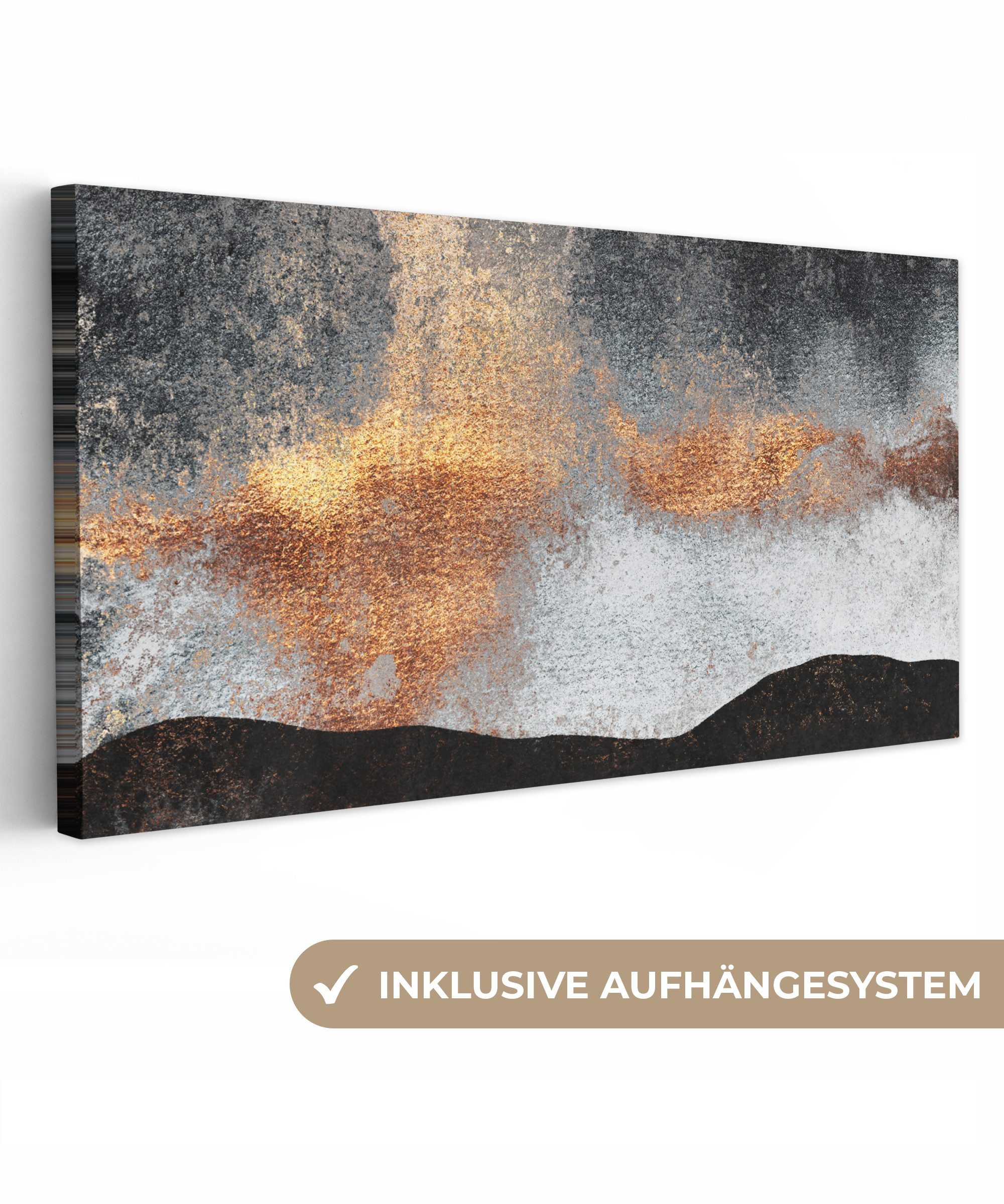 OneMillionCanvasses® Leinwandbild Panorama Abstrakt - Gold - Chic - Schwarz günstig online kaufen