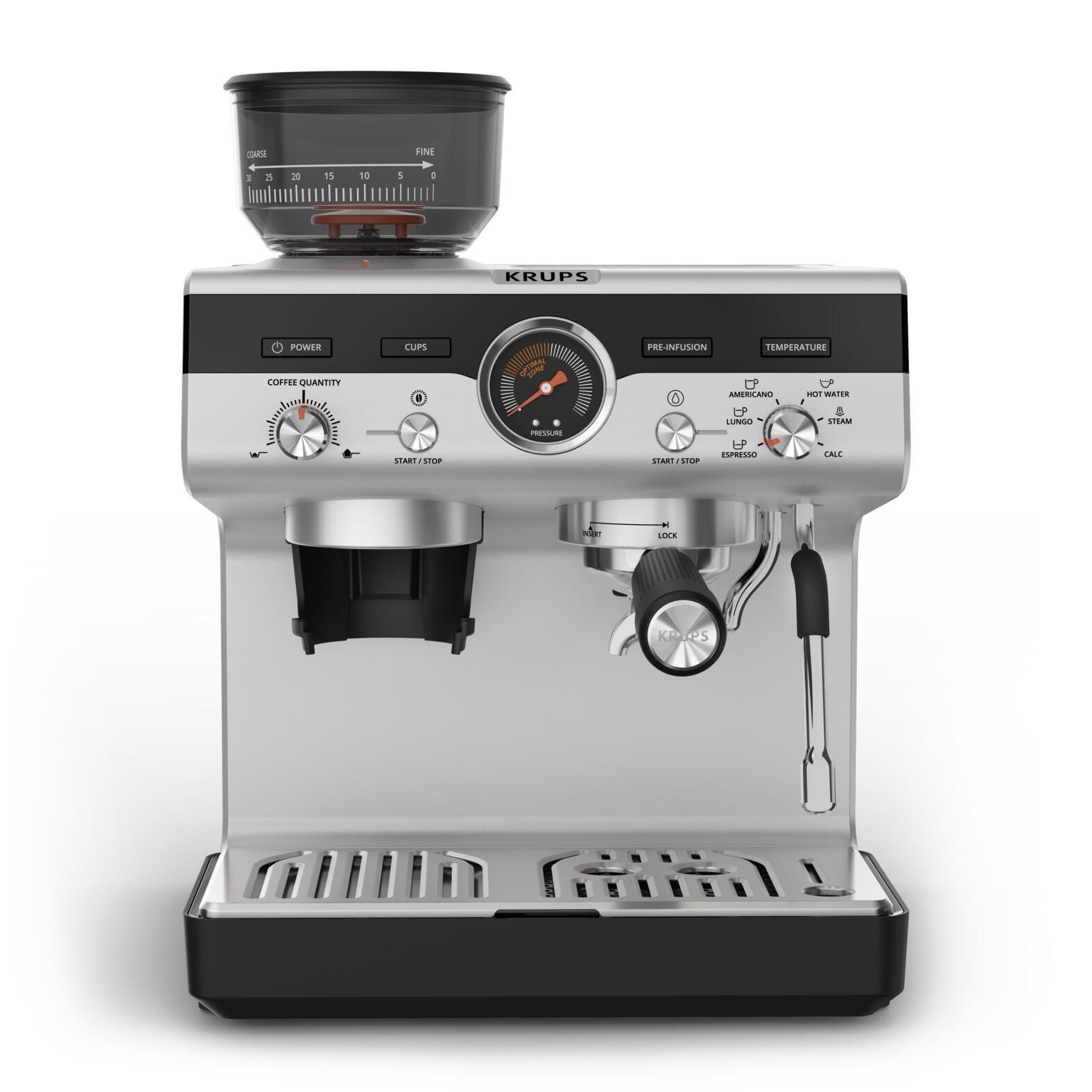 Krups Kaffeevollautomat XP801T10, KRUPS Precision XP801T Siebträgermaschine mit Mahlwerk 15 Bar 3,5L