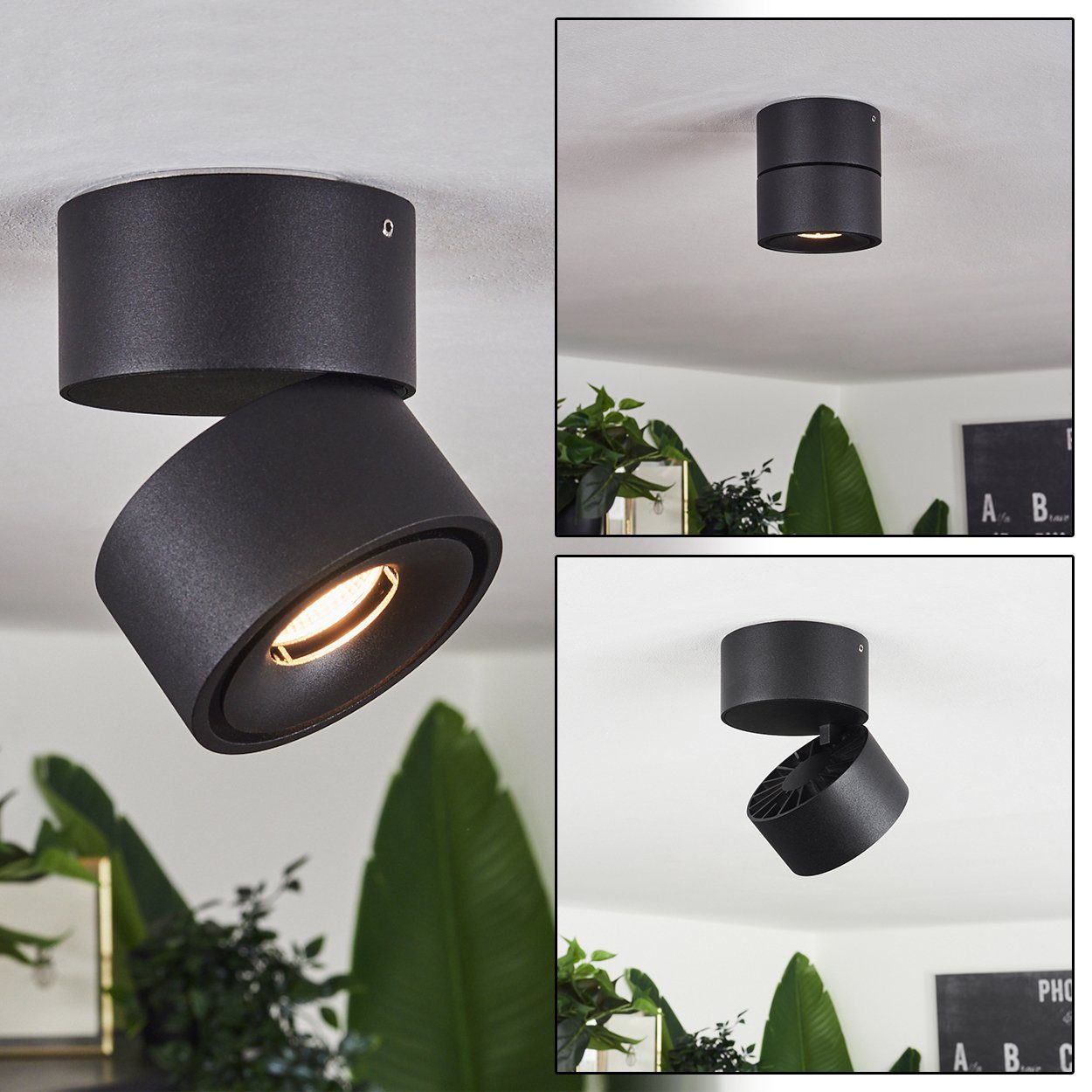 hofstein Deckenleuchte »Mesignadi« moderne Deckenlampe aus Metall in Schwarz, 2700 Kelvin, runde Leuchte mit verstellbarem Spot, 438 Lumen, 1xLED 8 Watt | Deckenlampen