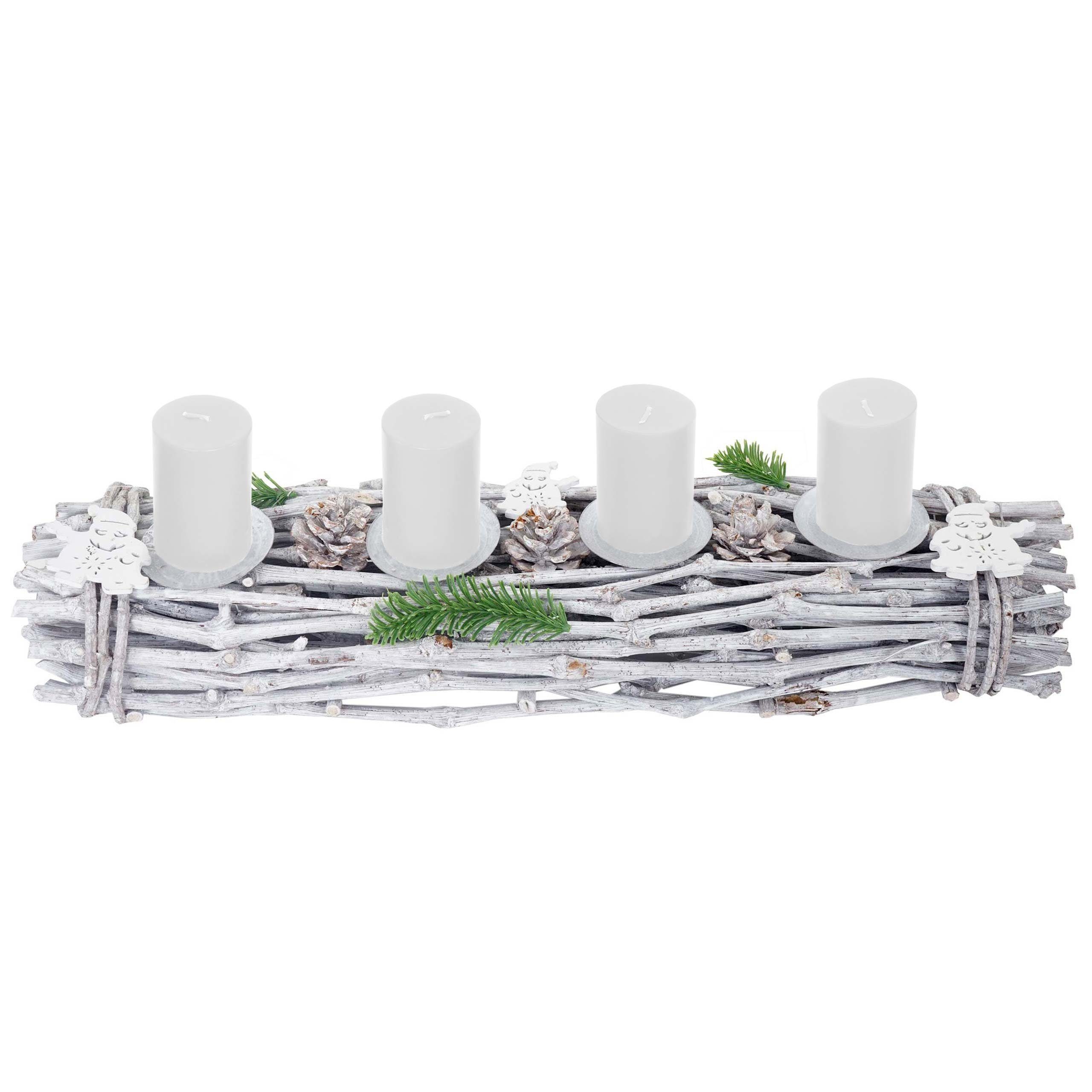 MCW Adventskranz Mit 4 T783-L, geschmückt Kerzenhaltern, weiß, Aufwendig Kerzen weiße