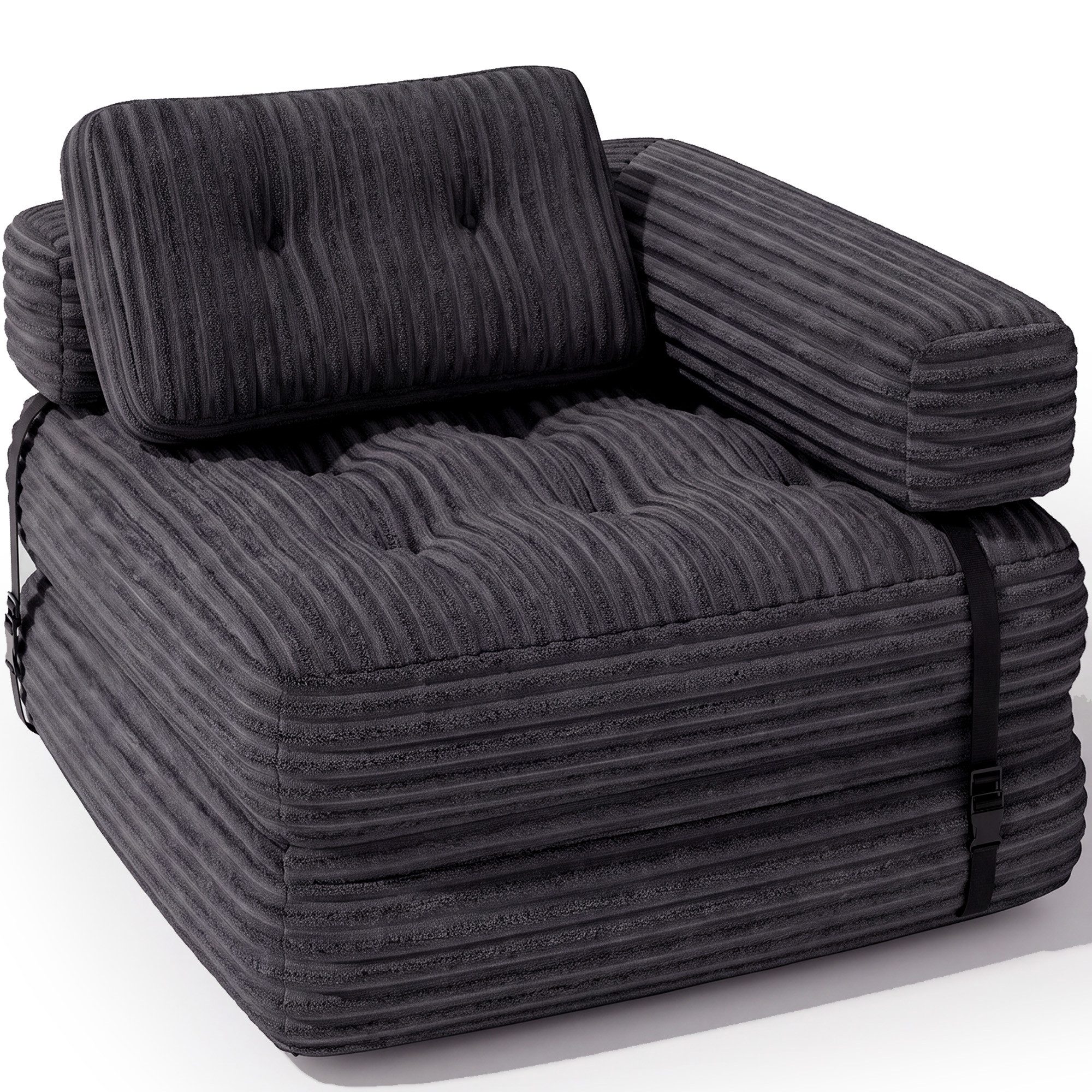 Blishom 1,5-Sitzer 2-in-1 Schlafsofa aus Cord, faltbar, 170 x 85 x 20 cm, Klappmatratzen eignen sich für kleine Wohnungen und Schlafzimmer