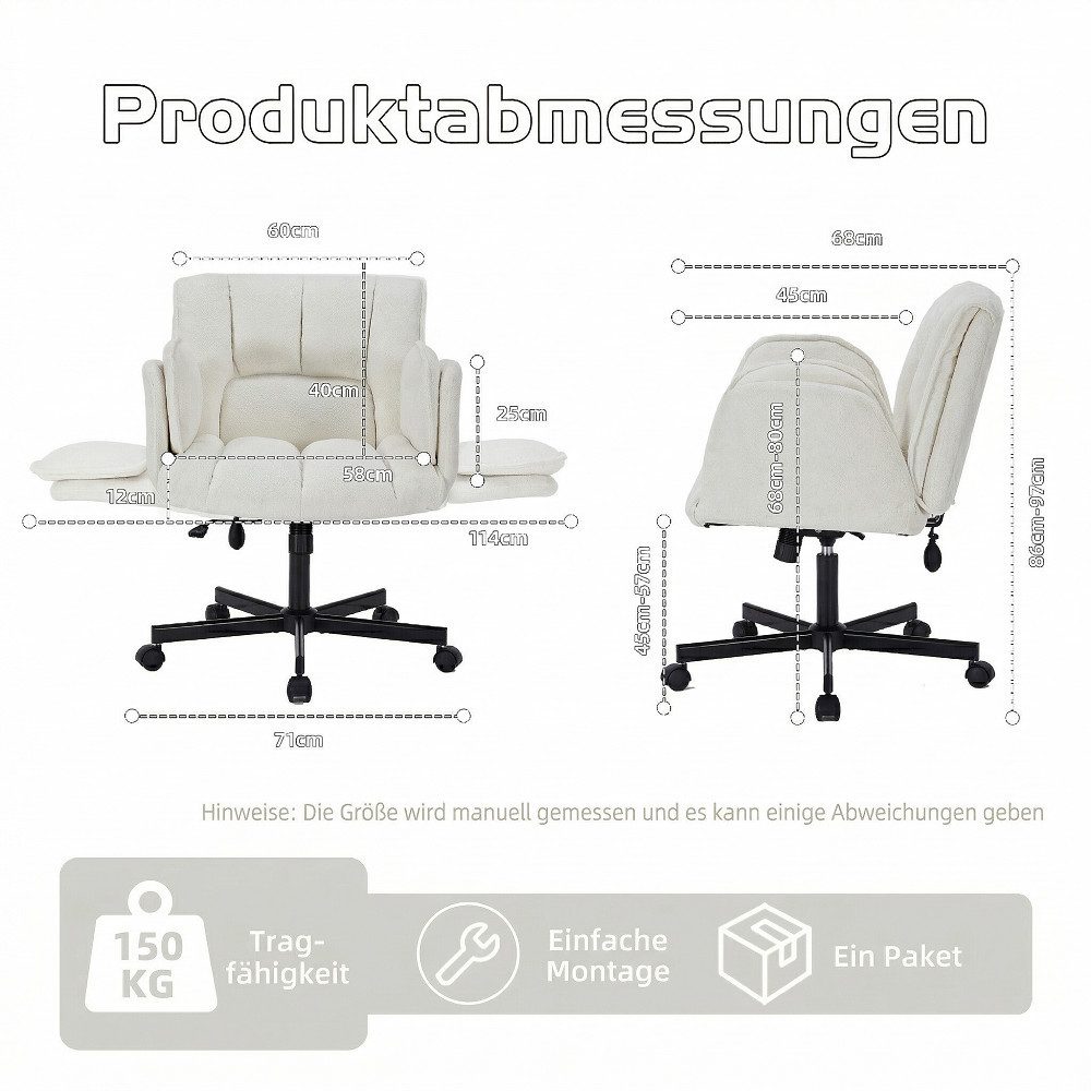 Leawin Drehstuhl Ergonomischer Bürostuhl mit Air-Lordosenstütze und Rollen, Mit breitem Sitz, klappbaren Armlehnen und weicher Polsterung