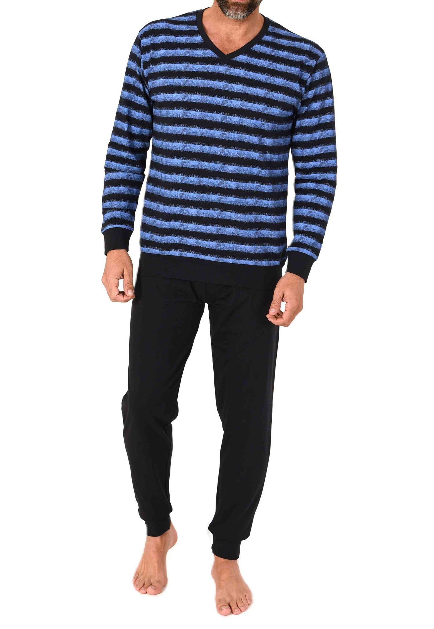 Normann Pyjama Normann Herren langarm Pyjama mit Bündchen in toller Streife günstig online kaufen