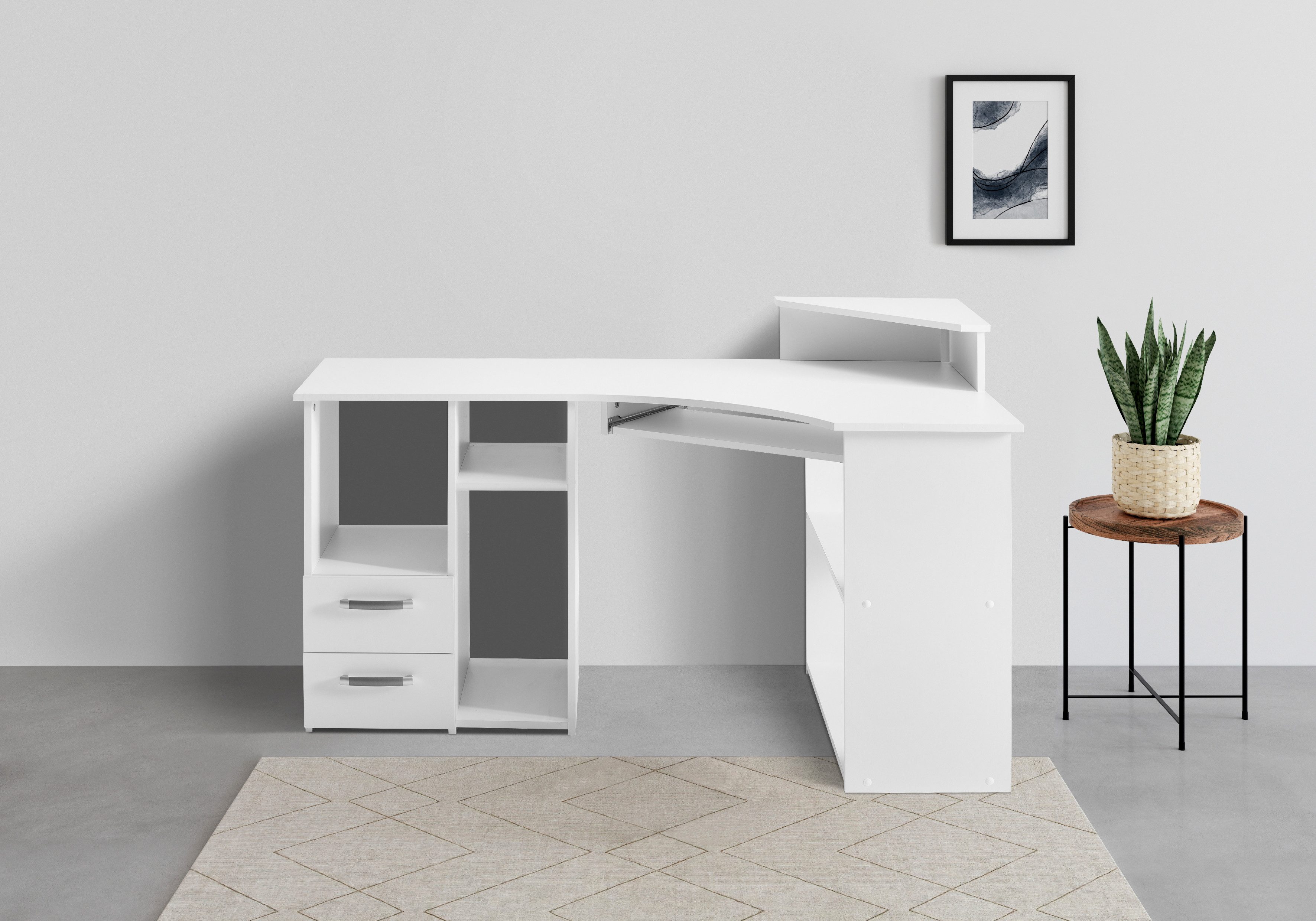 VOGL Möbelfabrik Schreibtisch Sam, Eckschreibtisch, Tastaturauszug, Monitor günstig online kaufen