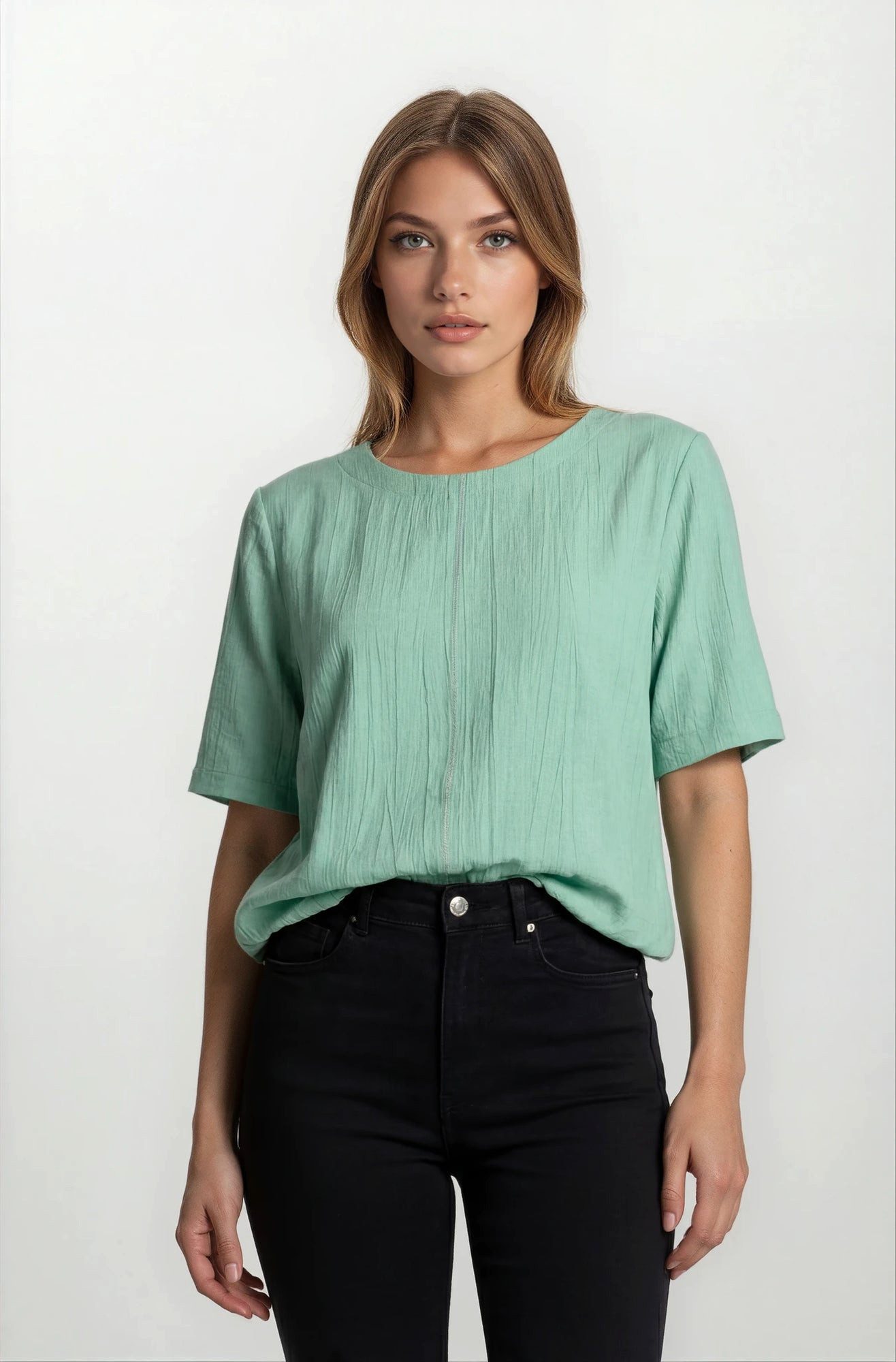 Hajo Blusentop Shirtbluse Struktur Leinenoptik