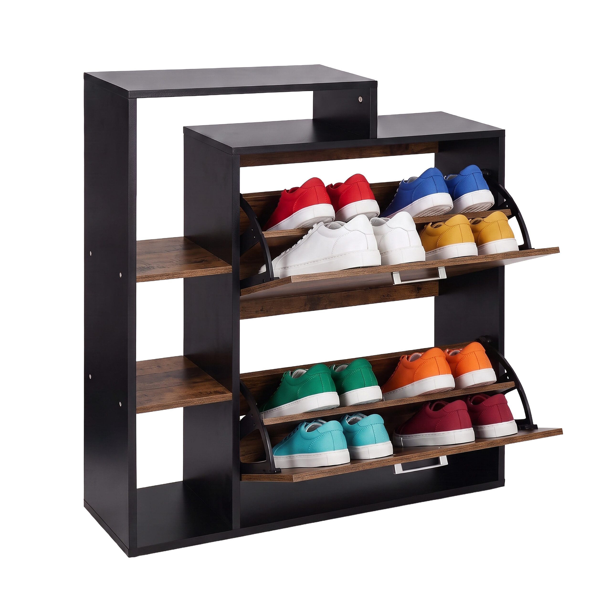 relaxdays Schuhkipper Schuhschrank mit 2 Klappen (1 St), Industrial-Schwarz – Bild 5 von 5