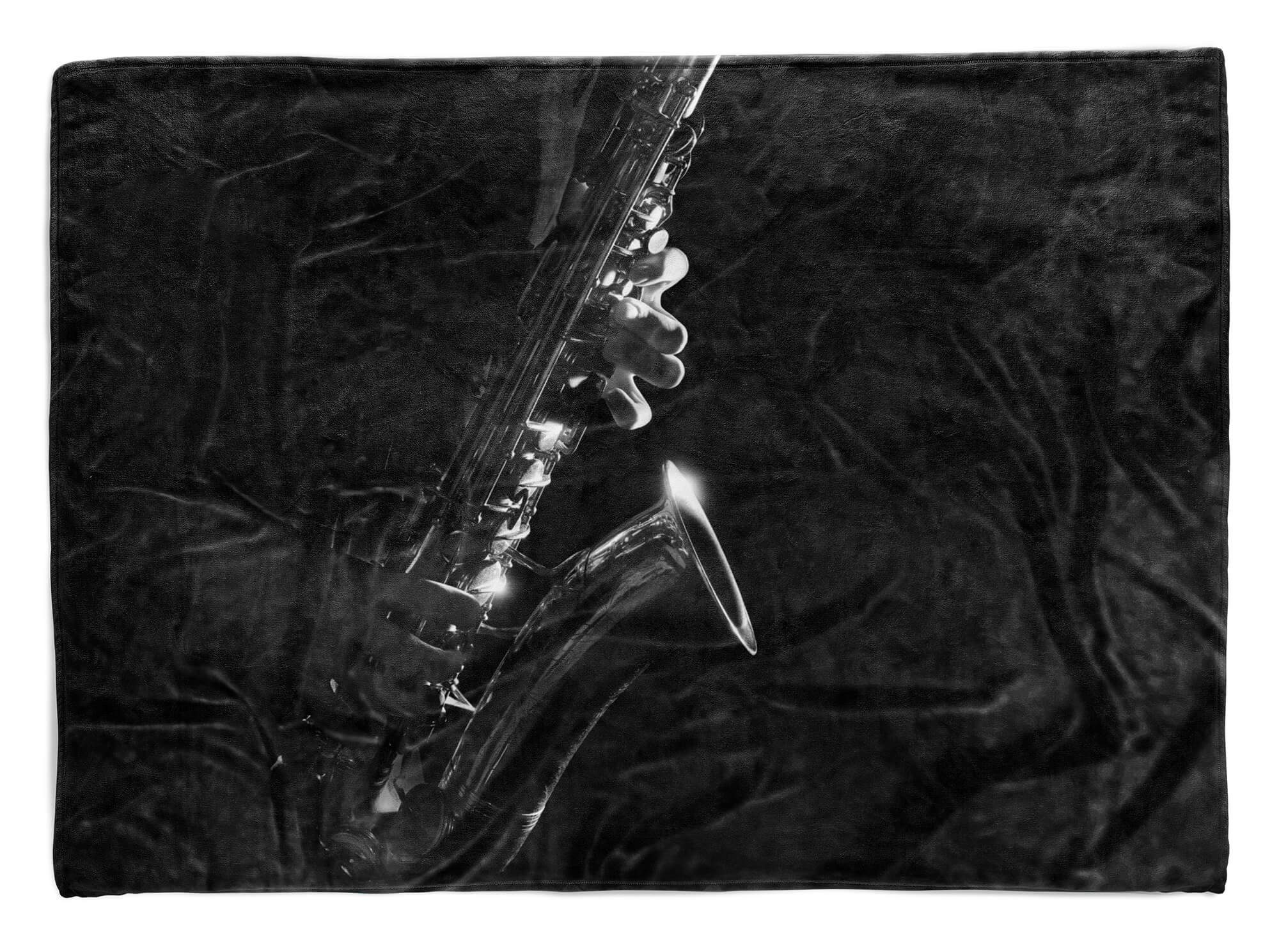 Sinus Art Handtücher Strandhandtuch (1-St), Handtuch Fotomotiv mit Baumwolle-Polyester-Mix Sa, Saxophonspieler Kuscheldecke Saunatuch Handtuch