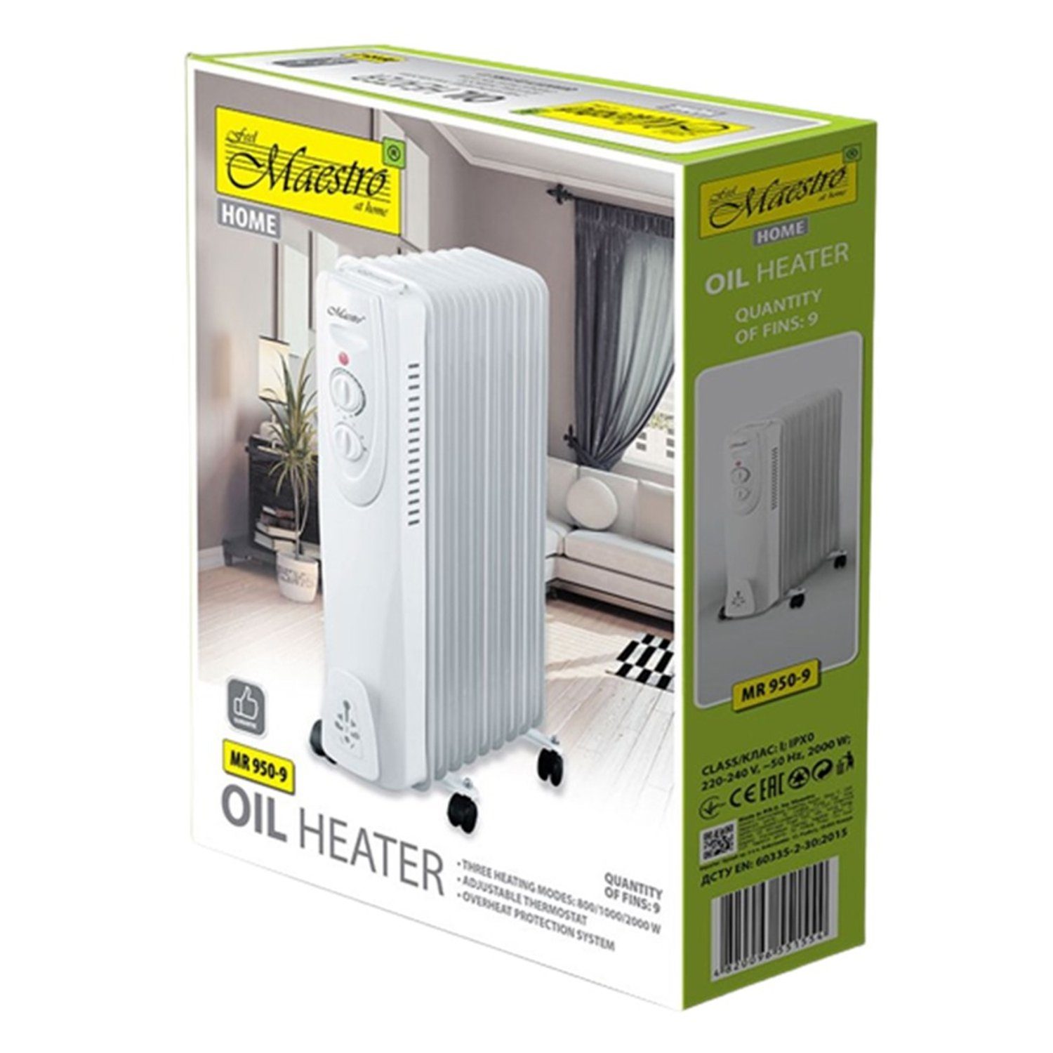 Feel Maestro Ölradiator MR-950-9, 2000 W, Elektrische Ölheizung 9 Rippen 3 Heizstufen