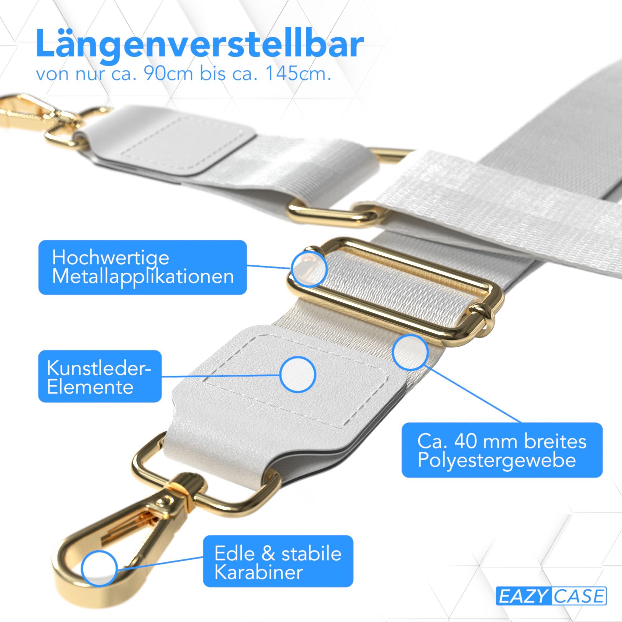 EAZY CASE Schulterriemen Schultergurte für Taschen unifarbend Schulterriemen Taschenband Schultergurt Band zum Wechseln Tasche Weiß