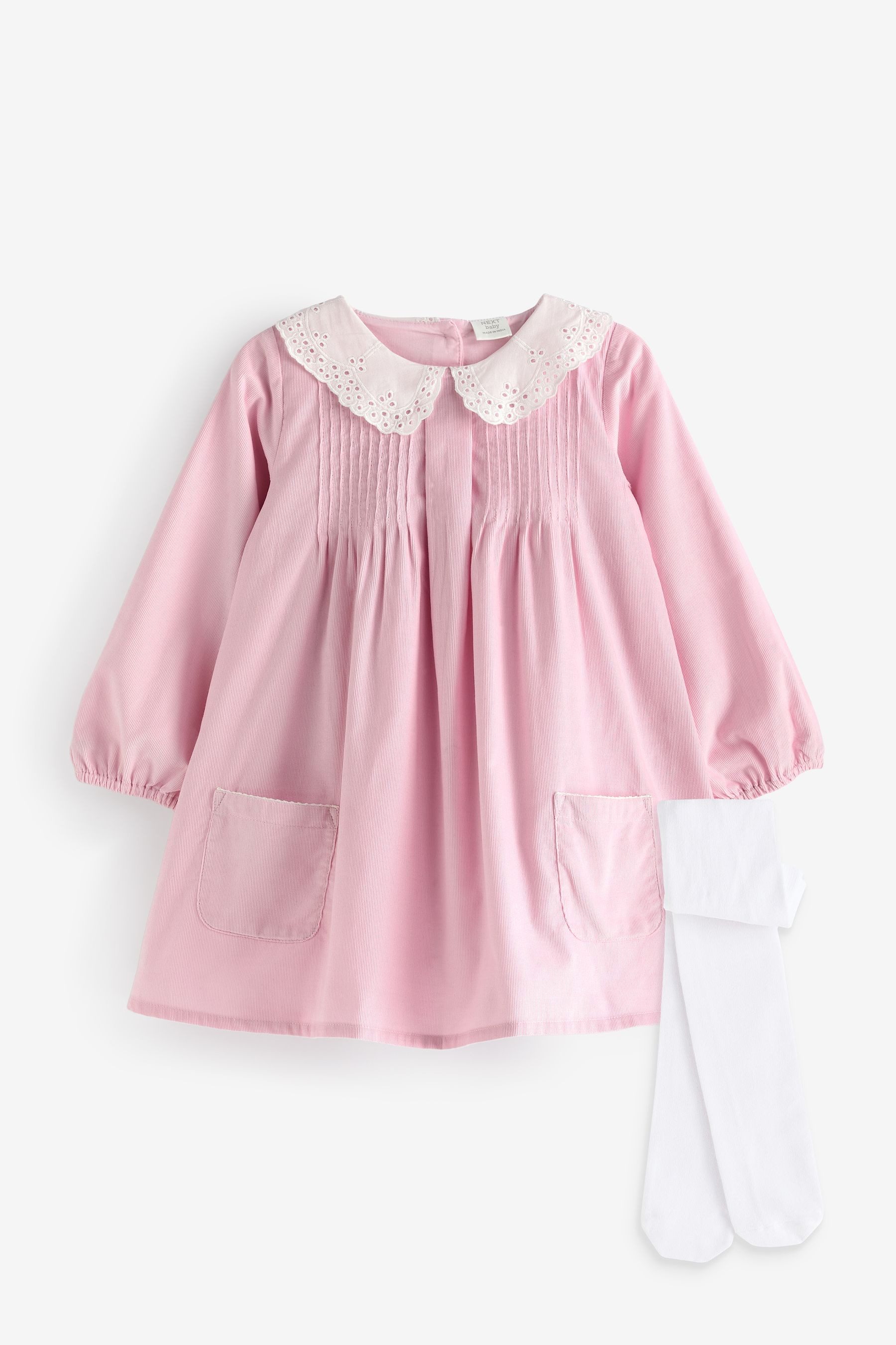 Kleid & Leggings Babykleid mit Kragen aus Webstoff und Strumpfhose