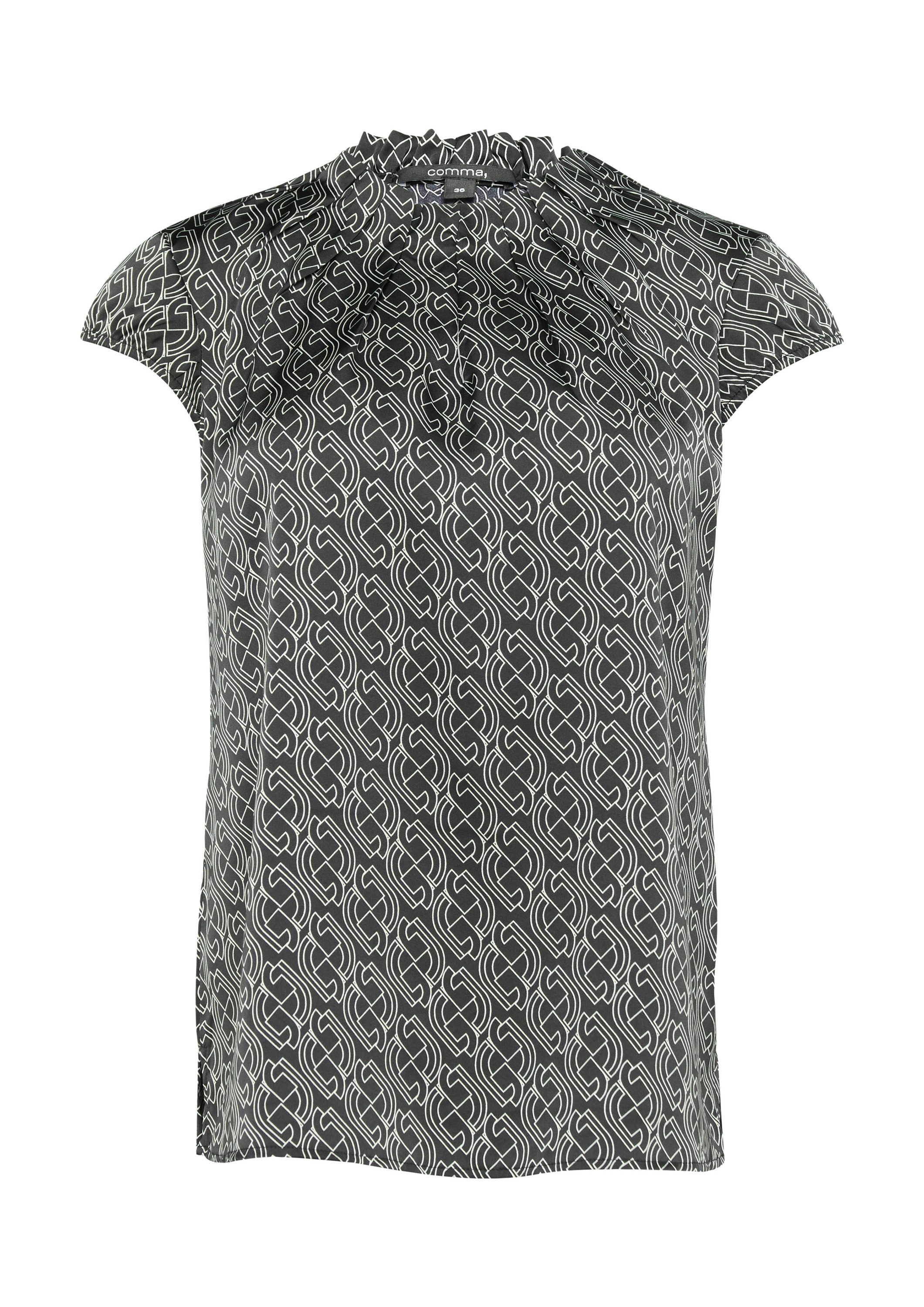 comma Kurzarmbluse Bluse Satinbluse mit Raffung und Kappärmeln