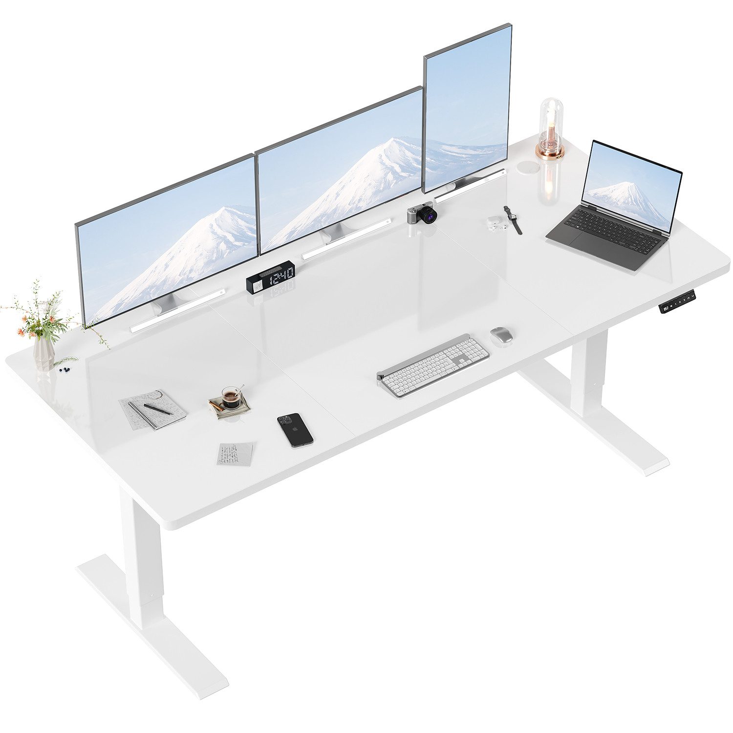 HOMALL Schreibtisch Höhenverstellbarer elektrischer Hubtisch mit Memory-Funktion (110 cm × 60 cm × 71–119 cm, bestehend aus drei Tischplatten, höhenverstellbar, speichert drei Standardhöhen, leiser Betrieb)