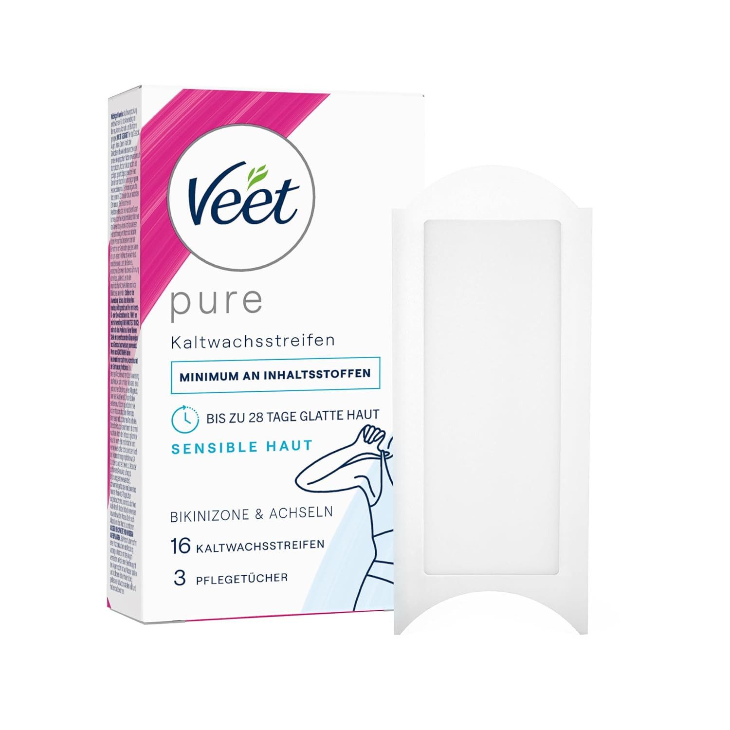 Veet Kaltwachsstreifen für Haarentfernung in Bikinizone & Achseln, 16 St., - ideal für sensible Haut