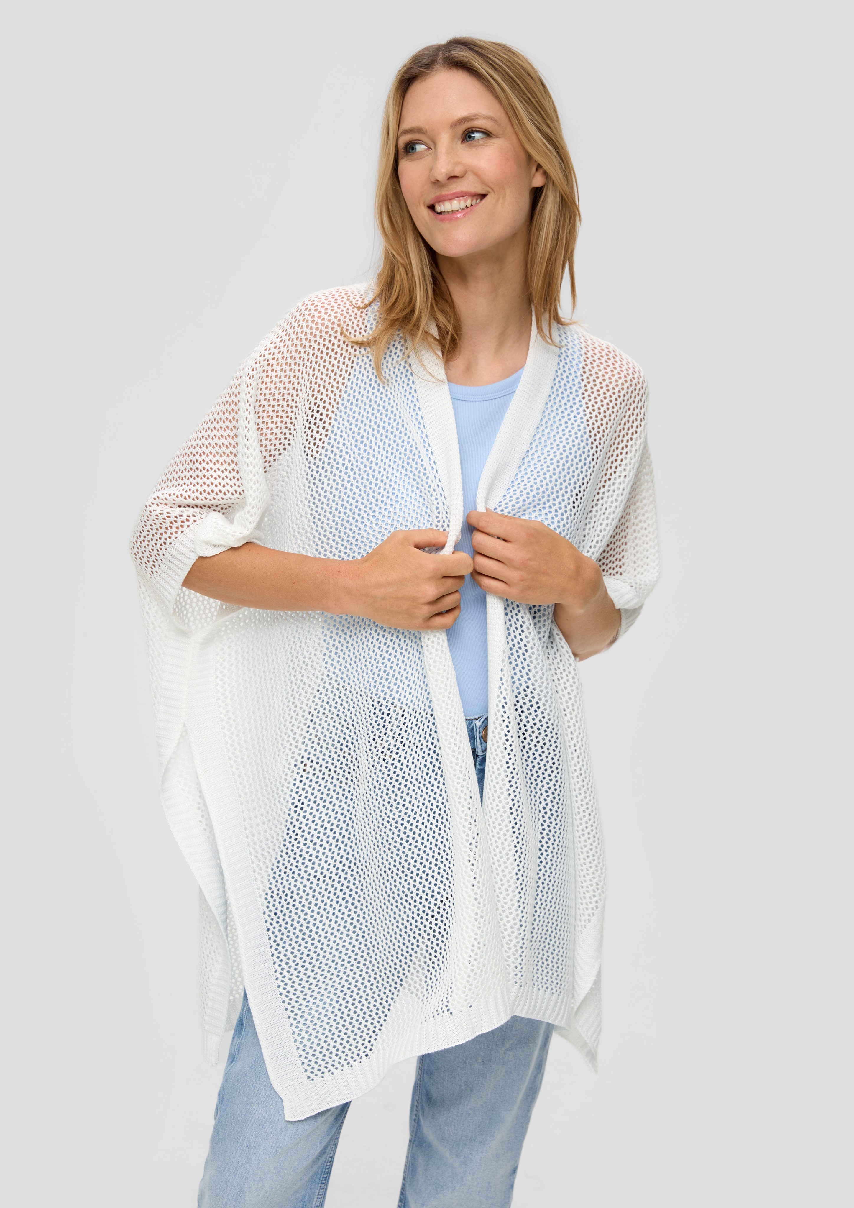 s.Oliver Poncho Strickponcho mit Musterstruktur Rippbündchen günstig online kaufen