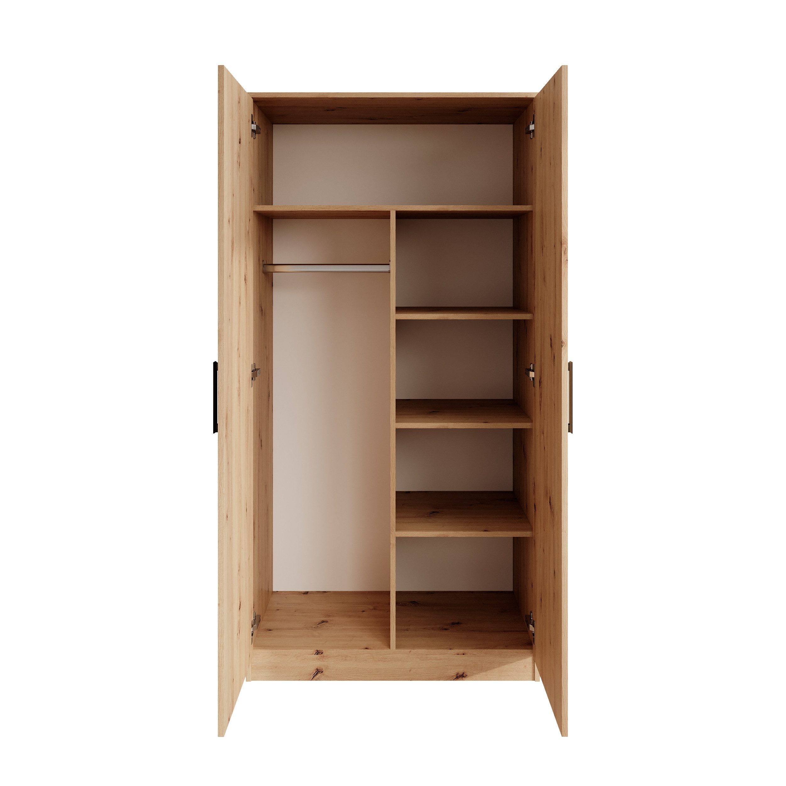 Beautysofa Kleiderschrank TREND 2-türig mit Selbsteinzug, Kleiderstange und 5 Einlegeböden (verschiedene Farben, mit oder ohne Schubladen)