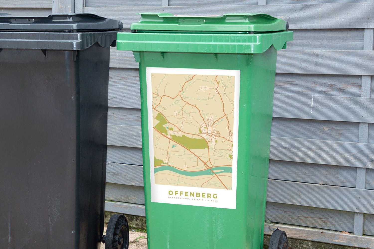 - - Jahrgang Mülltonne, (1 Offenberg Container, Mülleimer-aufkleber, Sticker, Stadtplan Abfalbehälter Wandsticker MuchoWow Karte - St),