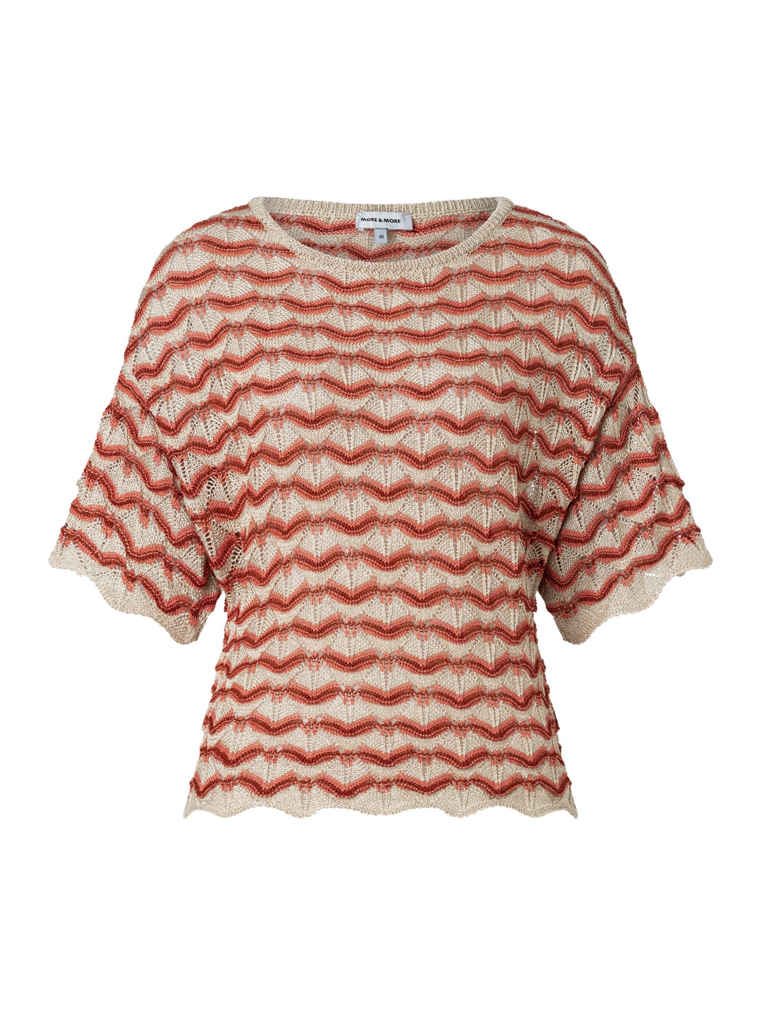 MORE&MORE Rundhalspullover leichter, gestreifter Ajour-Strickpullover