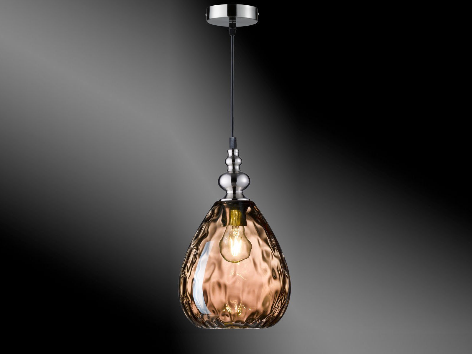 Warmweiß, übern Designer Glaskugel Lampenschirm hängend Pendelleuchte, Rauchglas LED Esstisch LED wechselbar, Ø20cm meineWunschleuchte Amber