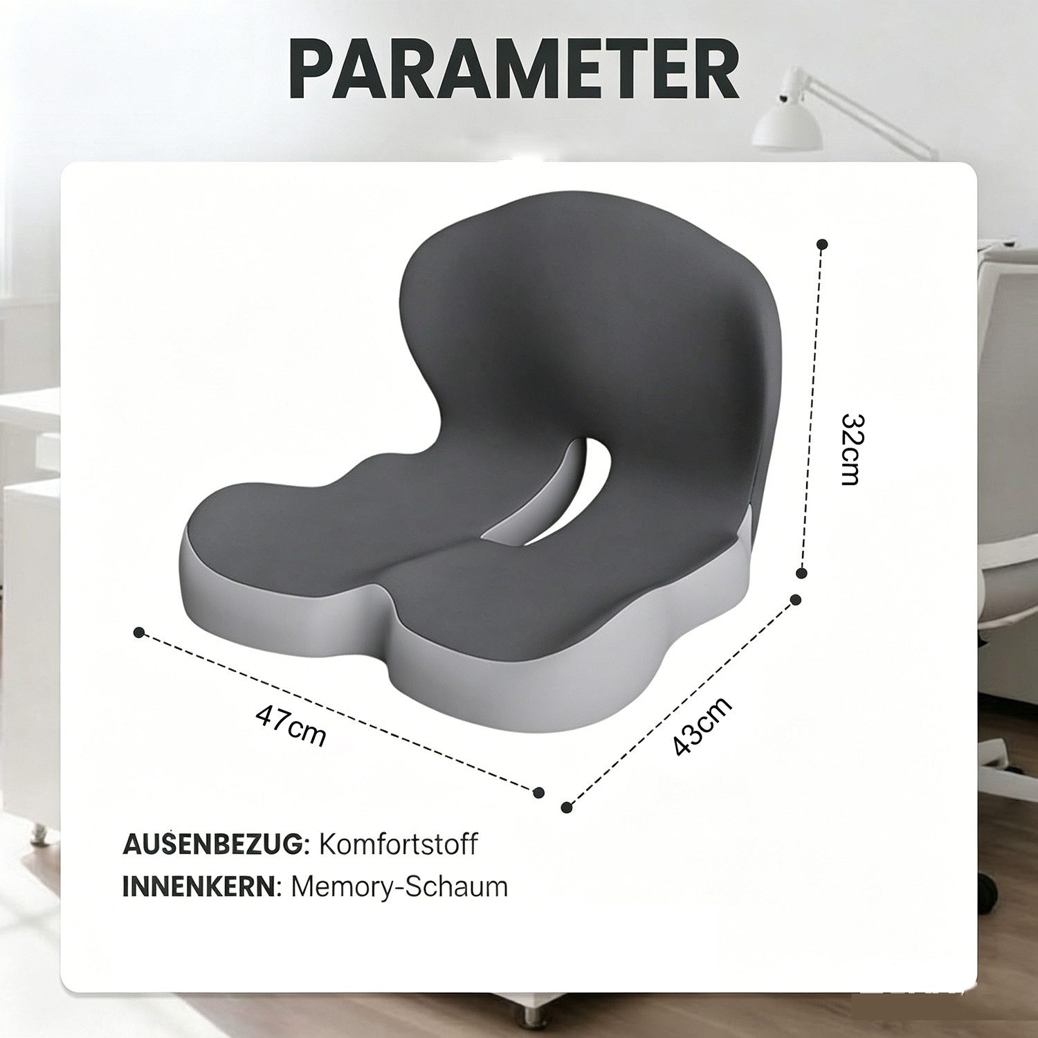 wohnTRAUM24 Sitzkissen Orthopädisches Sitzkissen mit Rückenlehne Sitzkissen für Bürostuhl, Ergonomisch Lindert Rückenschmerzen Sitzring Steißbein Entlastung