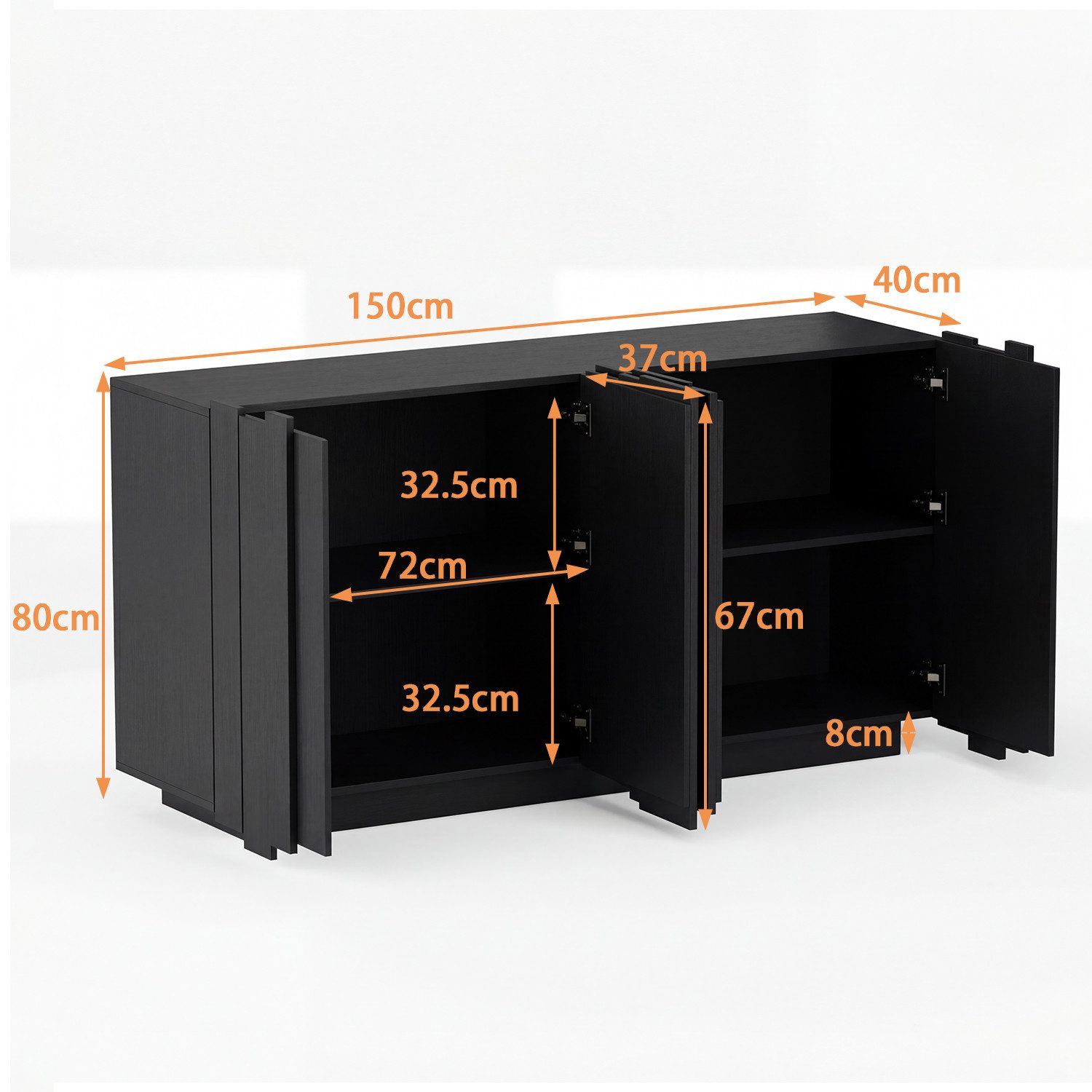 HOMSEE Sideboard 50 cm 4 Türen mit 3D Front modernes Design Stauraum, mit eleganter Struktur für Wohnzimmer & Essbereich