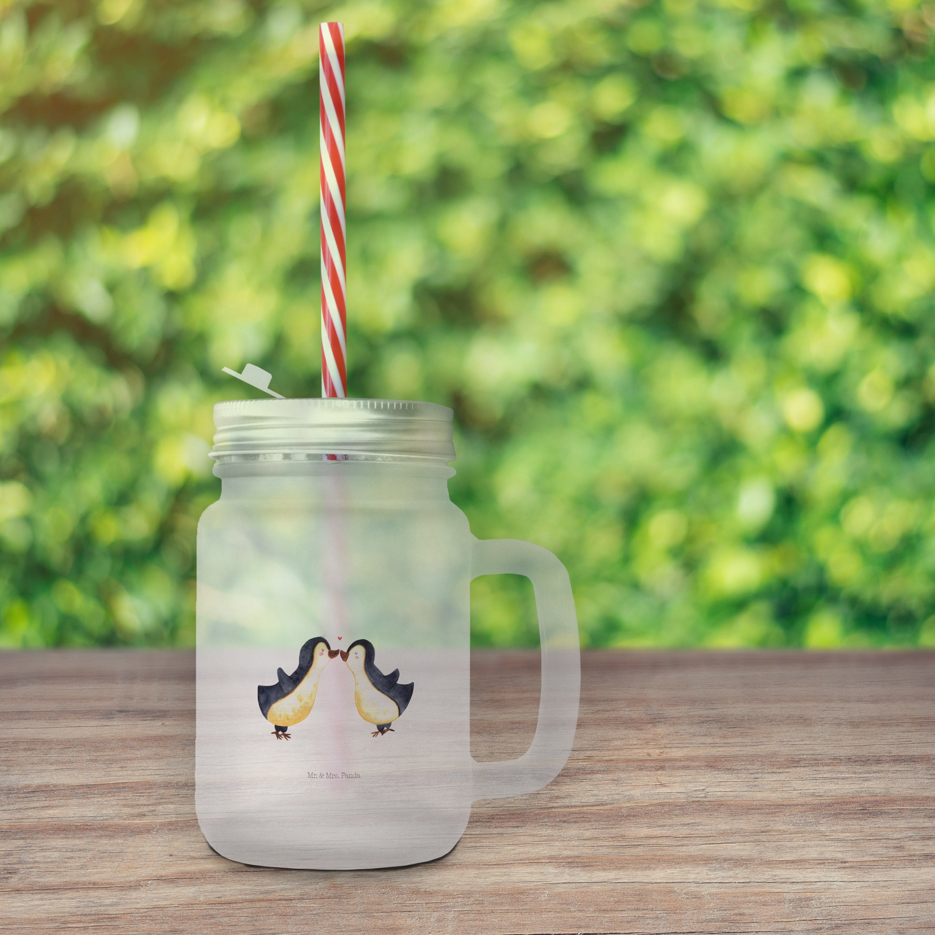 Glas Panda Pinguin Mr. Liebespaar, Liebe - - Transparent Sommerglas, Mrs. & Premium Glas Liebe, Geschenk,