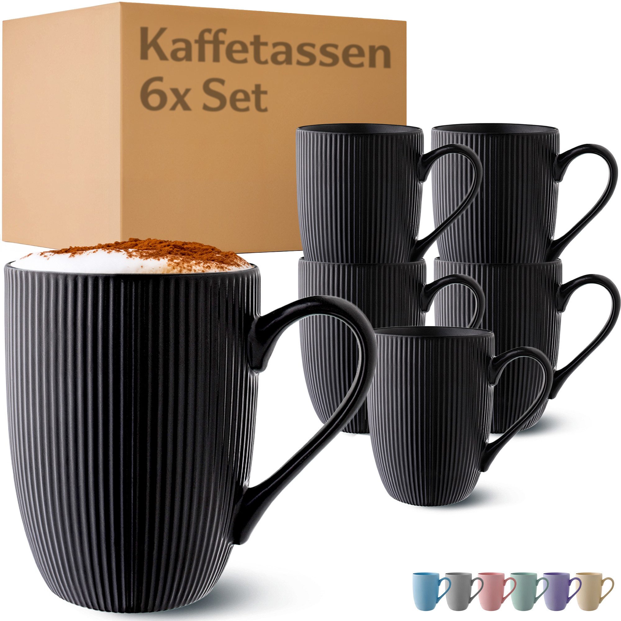 Cosumy Tasse Kaffeetassen 6er Set in Schwarz, Matt Schwarz, Gr. Ø 5.5 cm x 19 cm x 10.5 cm