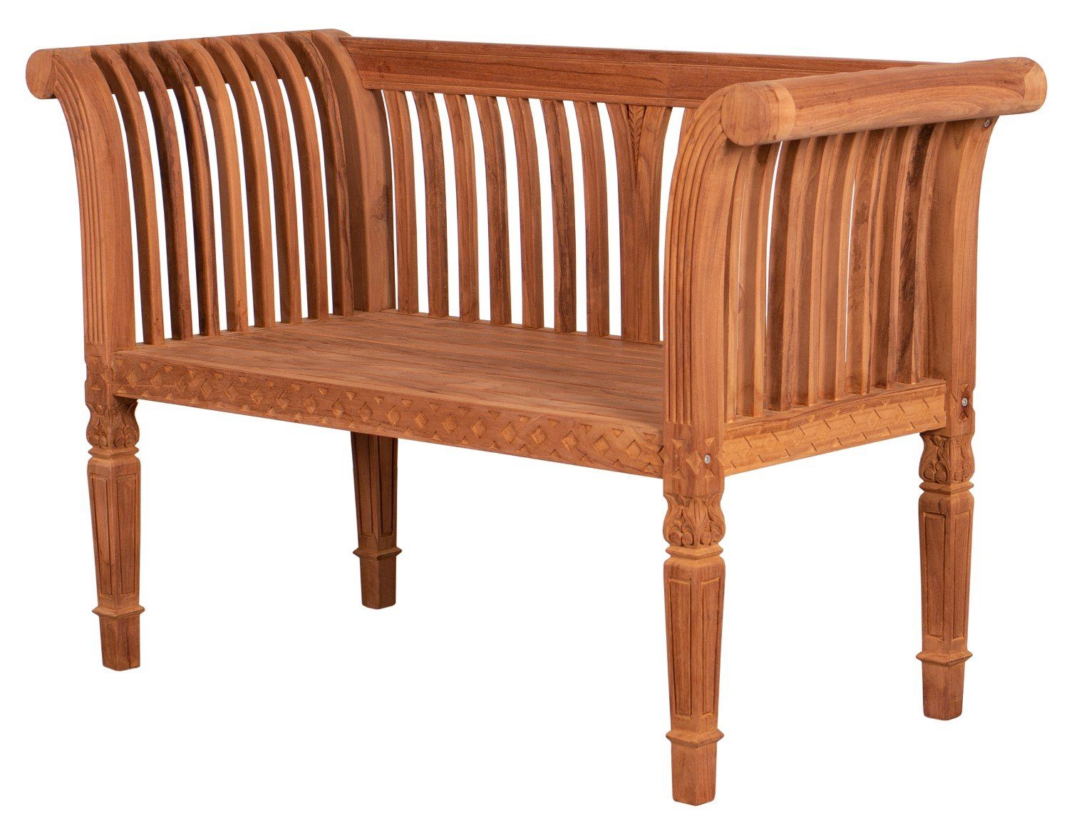 bene living Gartenbank Newport 120 cm, Teakholz, mediterraner Stil, Holzschnitzerei