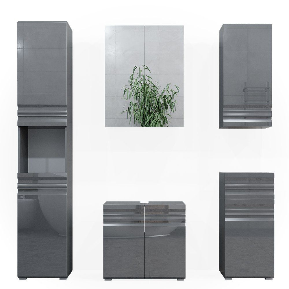 Vicco Badmöbel-Set Fredd, Anthrazit Hochglanz, 5 Teile, (5-er Set, 5-St., 5 günstig online kaufen