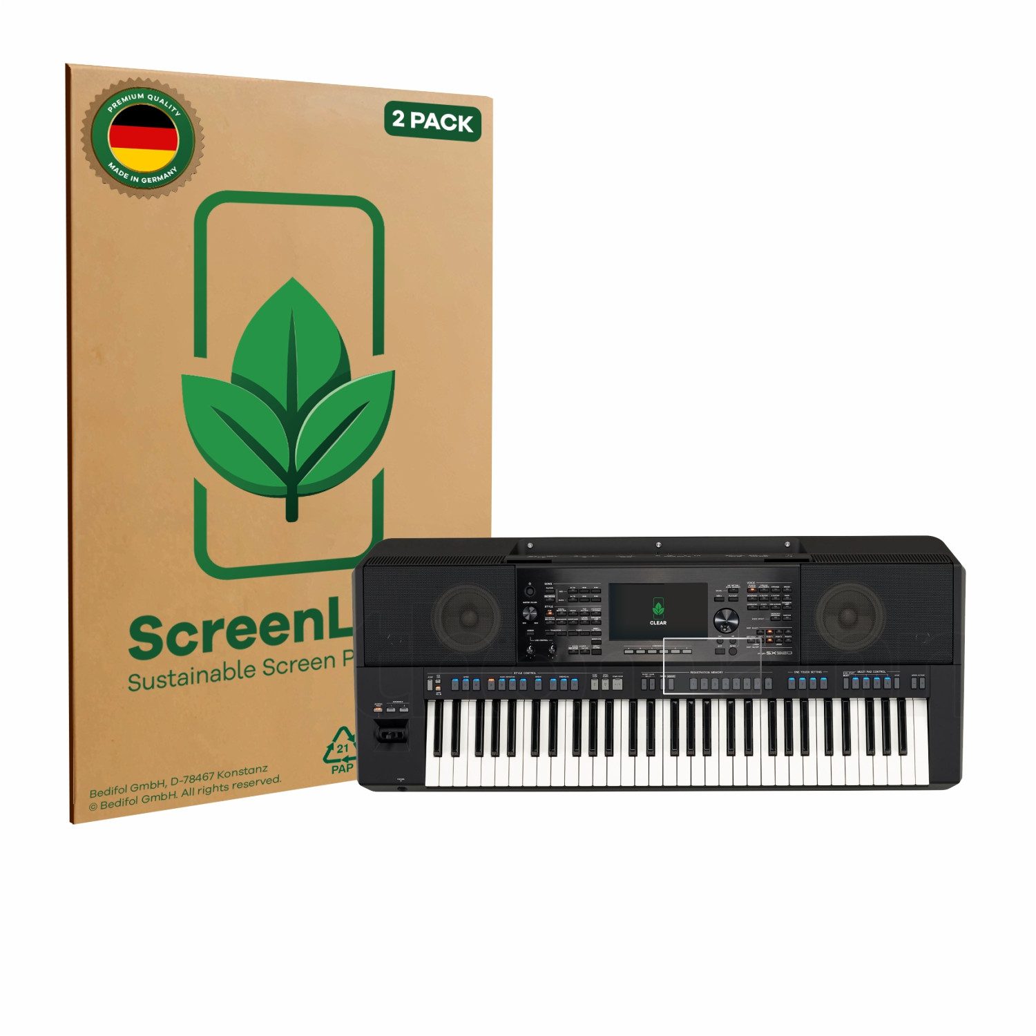 ScreenLeaf Displayschutzfolie Schutzfolie für Yamaha PSR-SX920, 2 Stück, nachhaltiger Displayschutz Schutz Folie Klar Transparent
