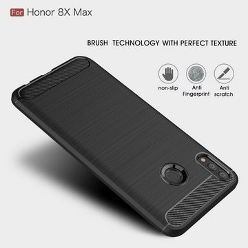 König Design Handyhülle Huawei Honor 8X Max, Huawei Honor 8X Max Handyhülle Carbon Optik Backcover Grau