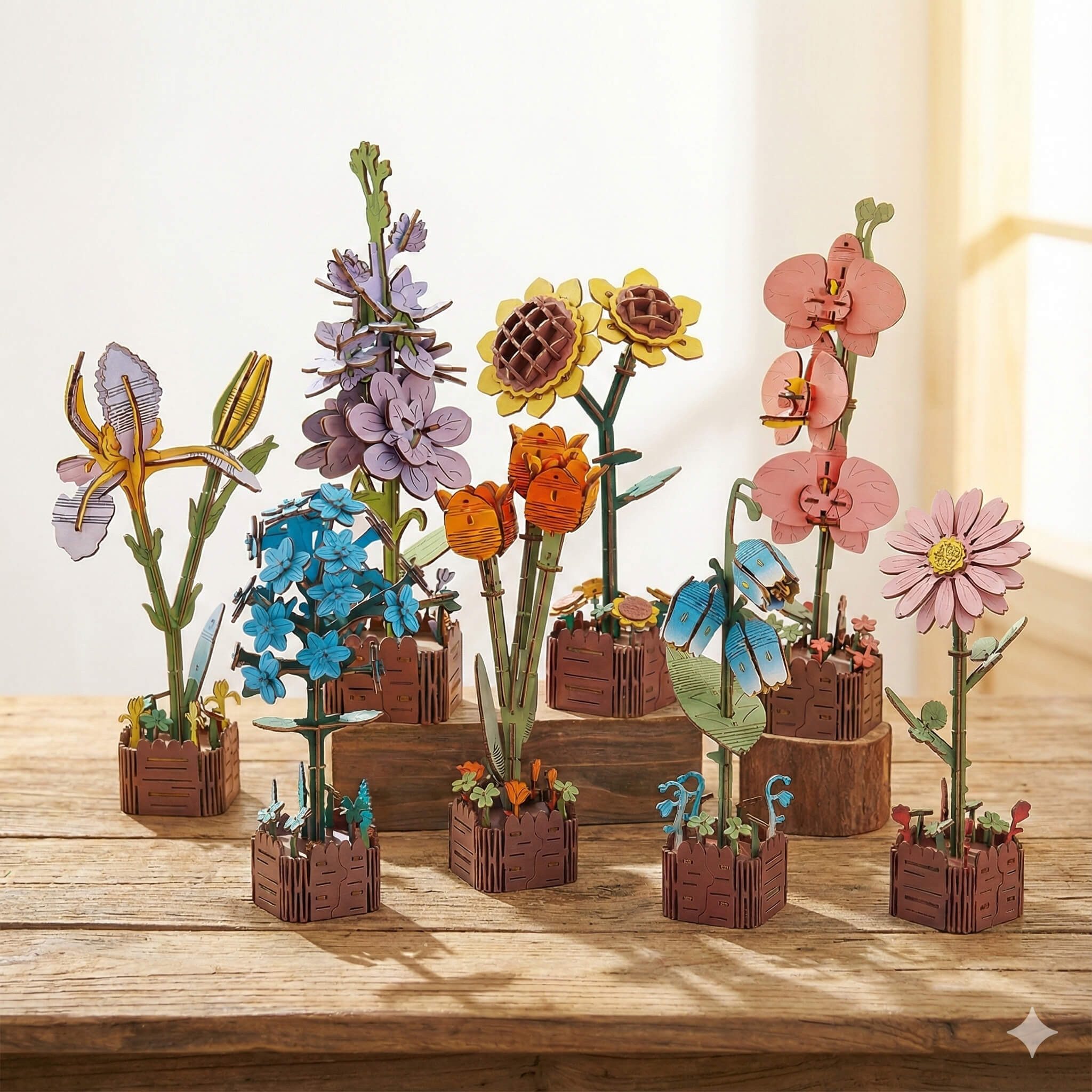 MagicHolz 3D-Puzzle Holzblumen Zeitlose Blumen aus Holz, 71 Puzzleteile