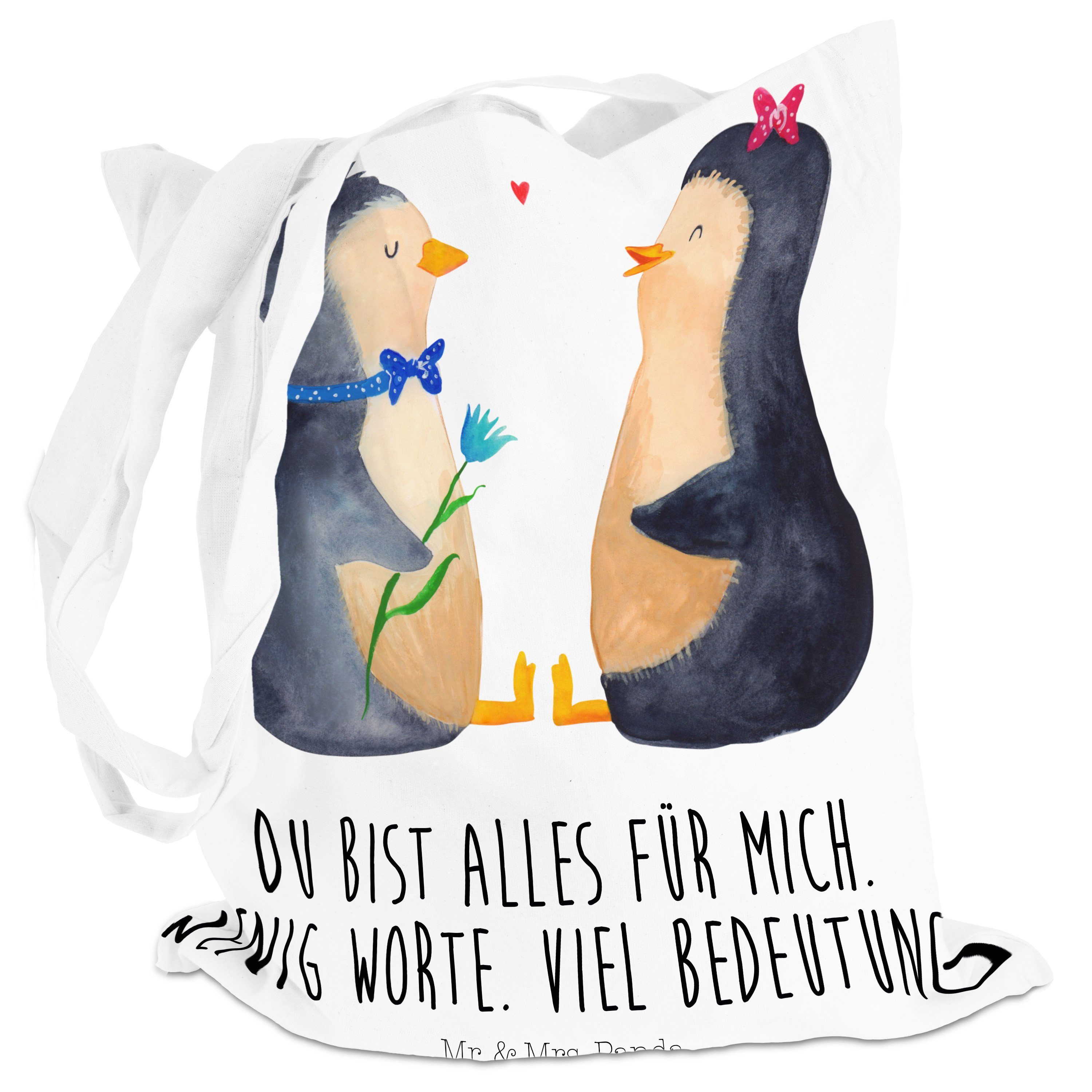 Mr. & Mrs. Panda Pinguin Tragetasche Geschenk, - Weiß Pärchen Einkaufstasche, (1-tlg) Beutel, Hochzeit, 