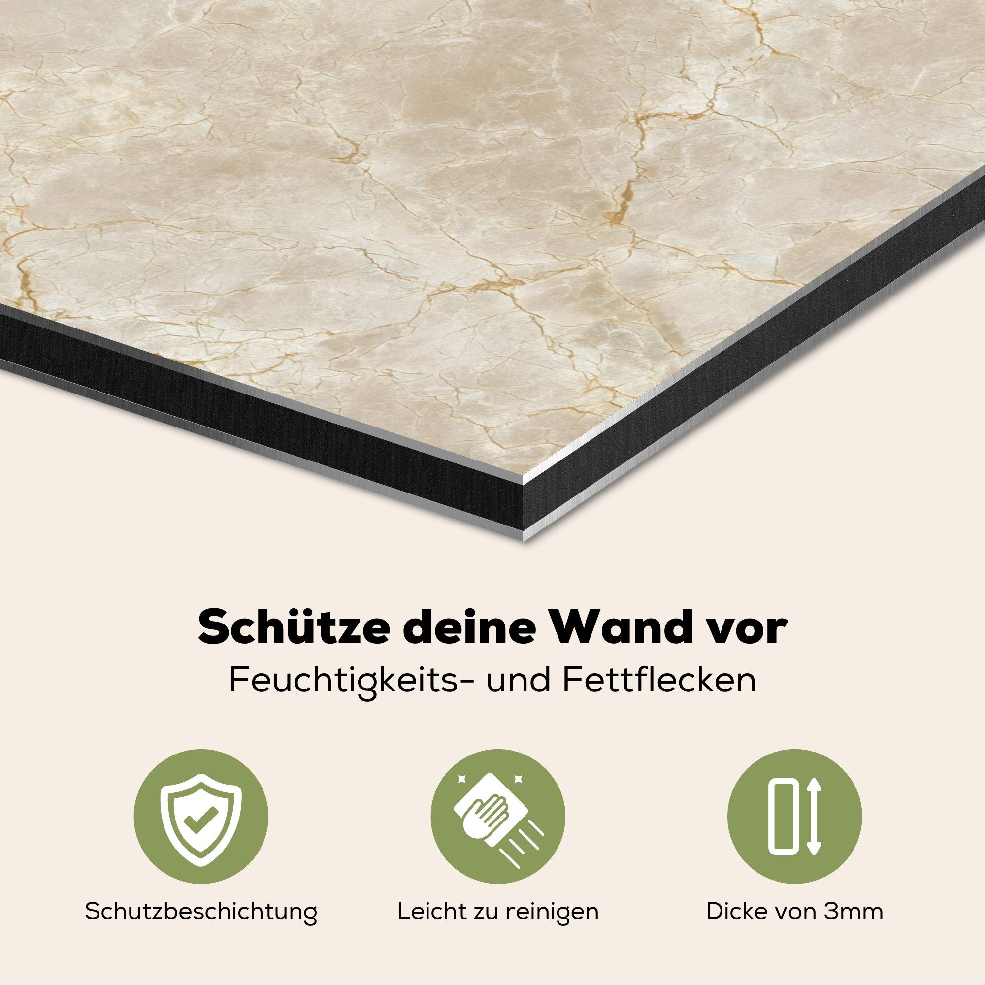 KitchenYeah Küchenrückwand Hellbeige - Marmor - Adern, (1-tlg), Spritzschutz Küchenrückwand, Wandschutz, 60x30 cm