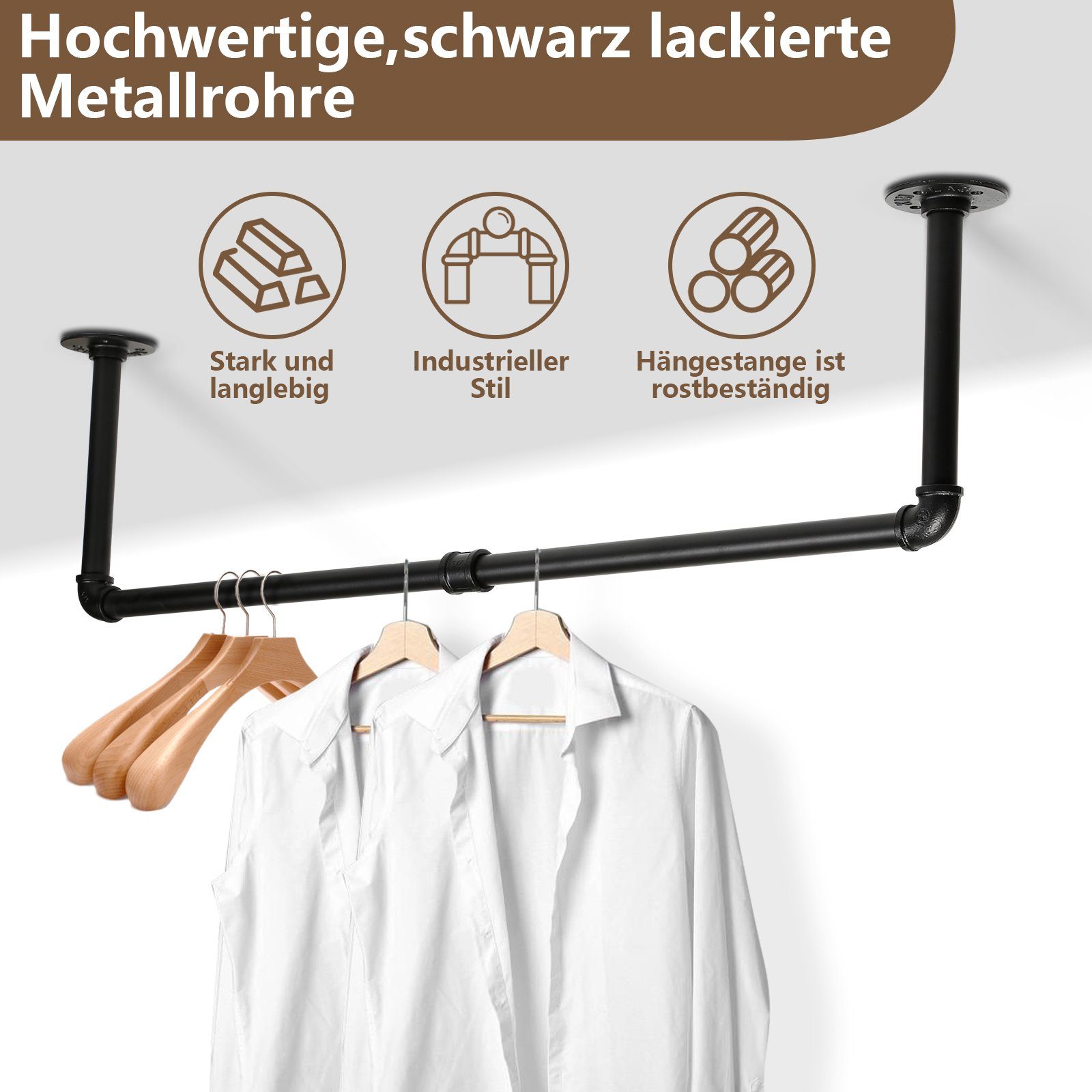 (1 Kleiderschrank Lospitch belastbar, Kleiderstange 90cm Kleiderständer 65 St) Garderobenstange bis kg