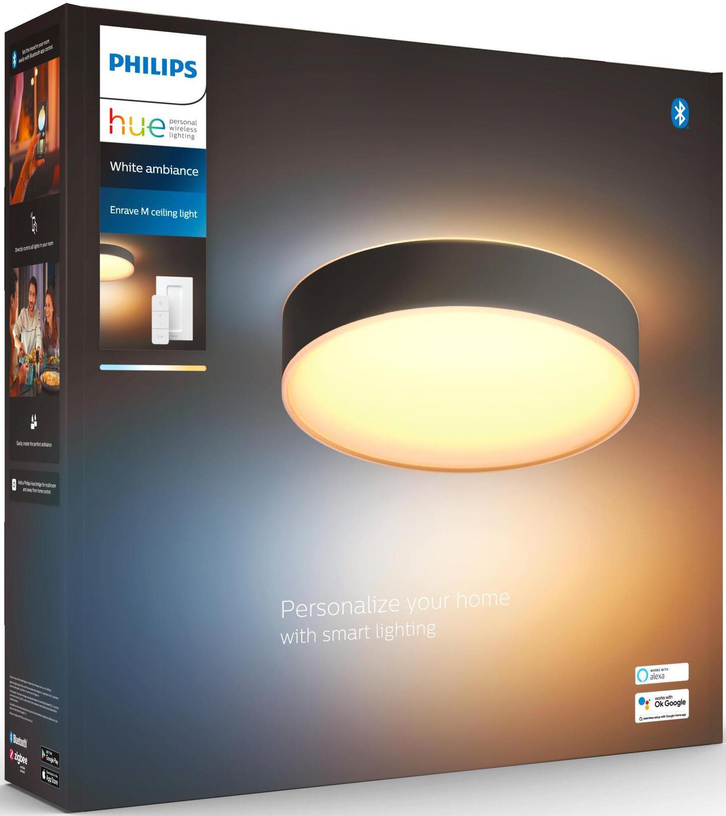 Philips Enrave, LED fest LED Hue integriert, Deckenleuchte Dimmfunktion, Warmweiß
