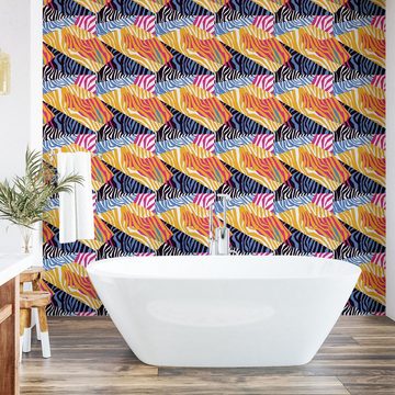 Abakuhaus Vinyltapete selbstklebendes Wohnzimmer Küchenakzent, Safari Wilder Bunter Zebra-Streifen