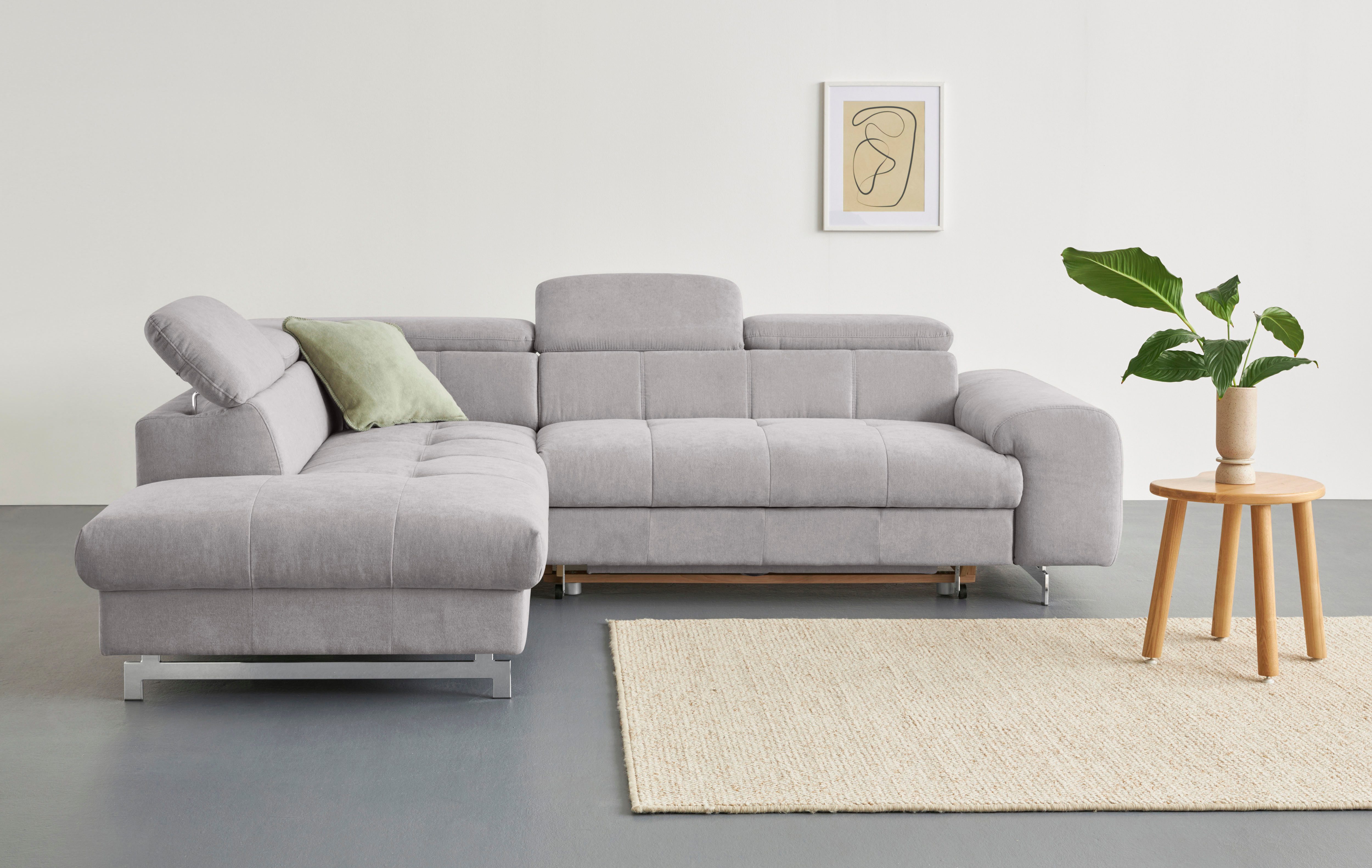 COTTA Ecksofa Chef L-Form, mit Kopfteilverstellung, edle Metallkufen, wahlweise mit Bettfunktion