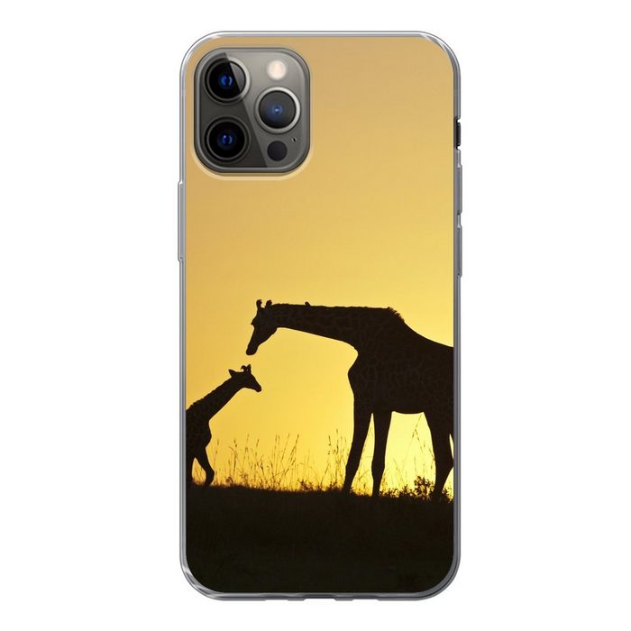 MuchoWow Handyhülle Giraffe - Scherenschnitt - Kalb Handyhülle Apple iPhone 12 Pro Smartphone-Bumper Print Handy