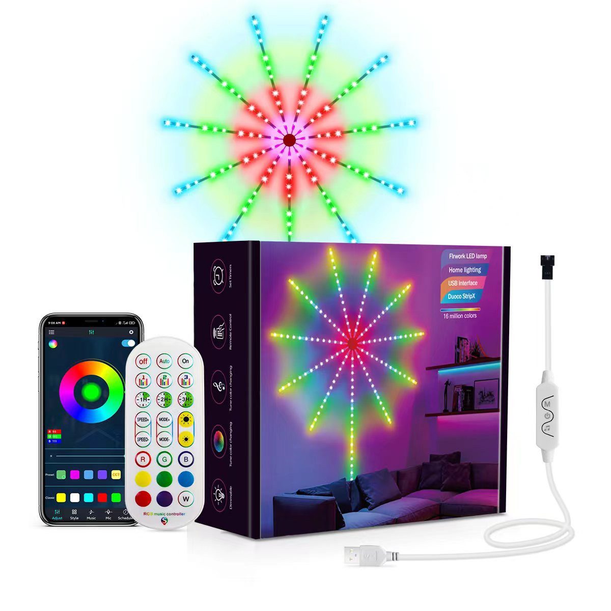 feinlux LED Lichtleiste LED Dekolicht RGB, Feuerwerk Lichter, LED fest integriert, Kaltlicht, für Party Weihnachten Hochzeit Deko, Terrasse Garten, Wandaufhängung