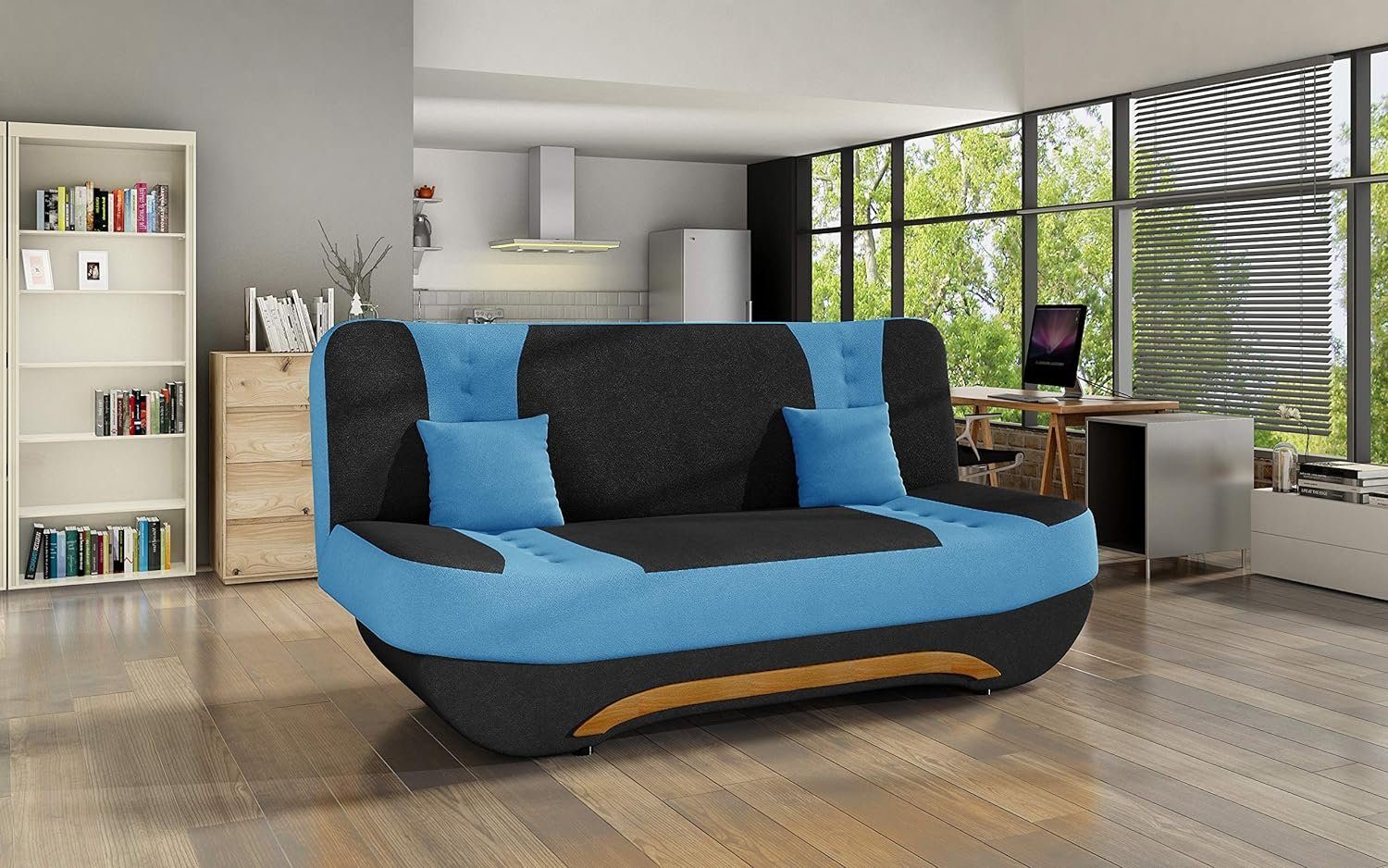 Click-Clack, mit Alova Feba, Schlaffunktion Schlafsofa + und Schwarz Bettkasten Couch Kippsofa Sofagarnitur (Alova 29) Klappsofa für + Wohnzimmer MOEBLO 04 Polstersofa Blau