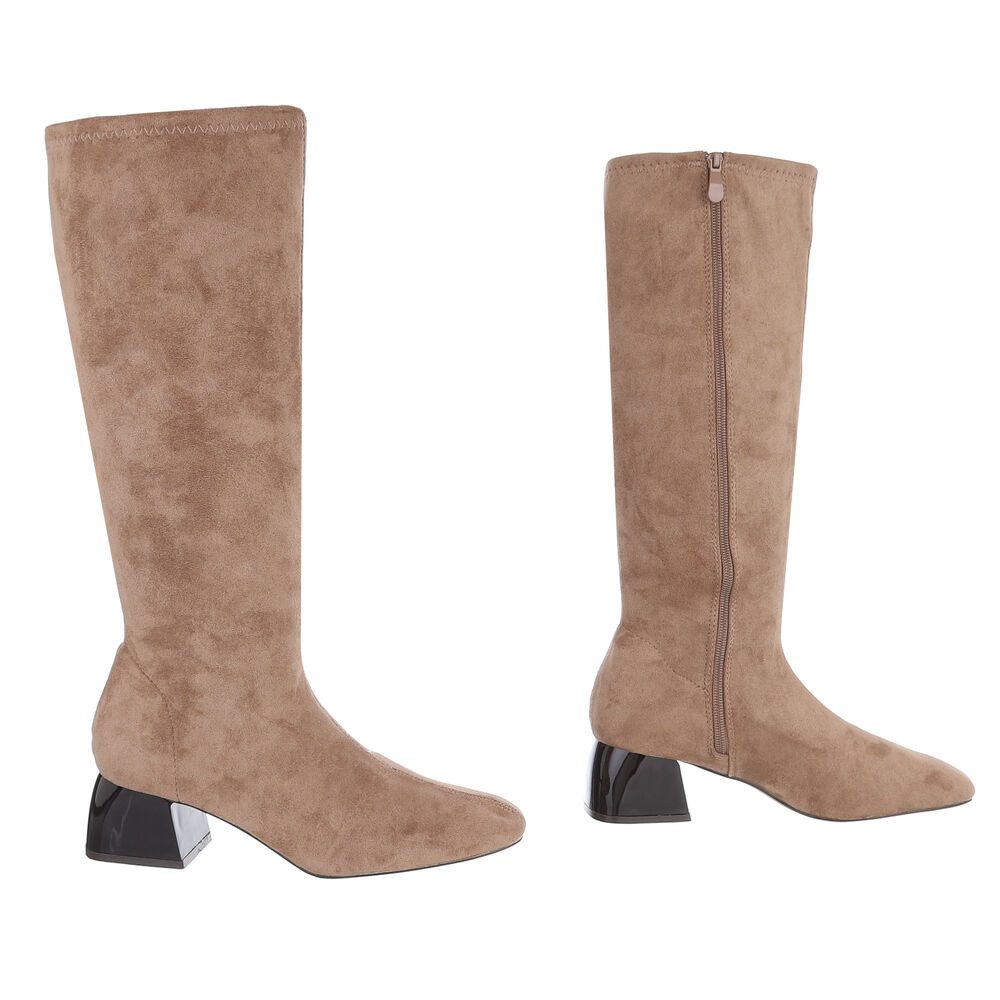 Ital-Design Elegante Damen-Stiefeletten mit Blockabsatz und Schaft Stiefel (90514947) Blockabsatz Stiefel in Hellbraun – Bild 4 von 5