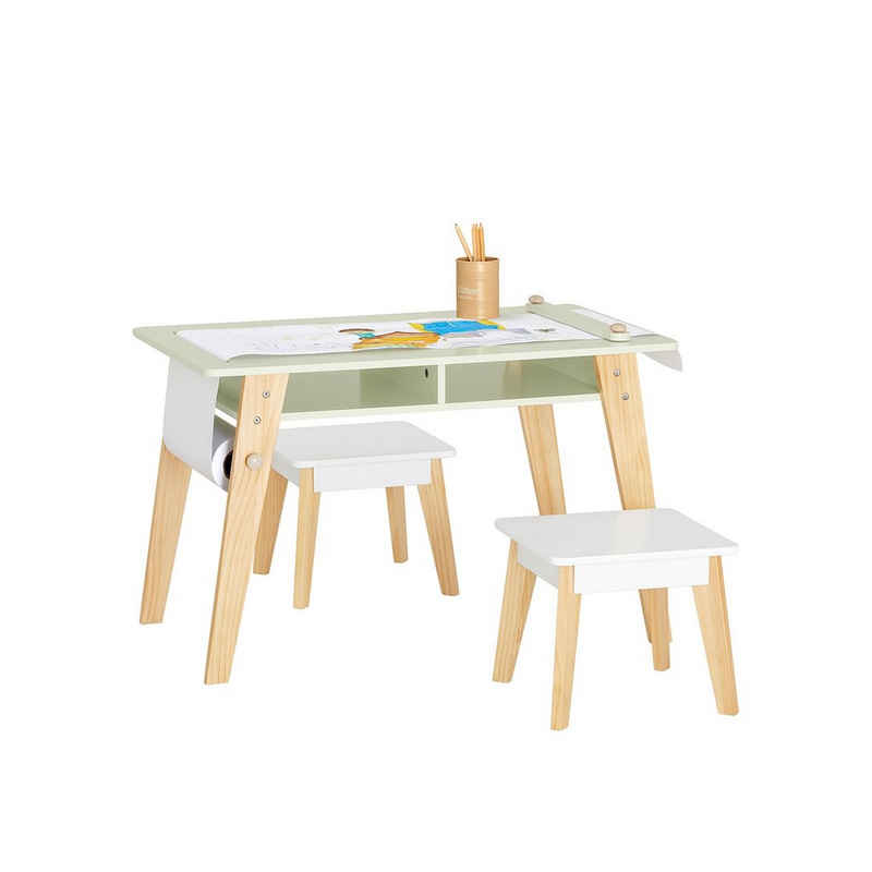 SoBuy Kindersitzgruppe KMB92, Kindertisch mit 2 Stühlen Spieltisch (3-tlg) mit Stauraum Maltisch