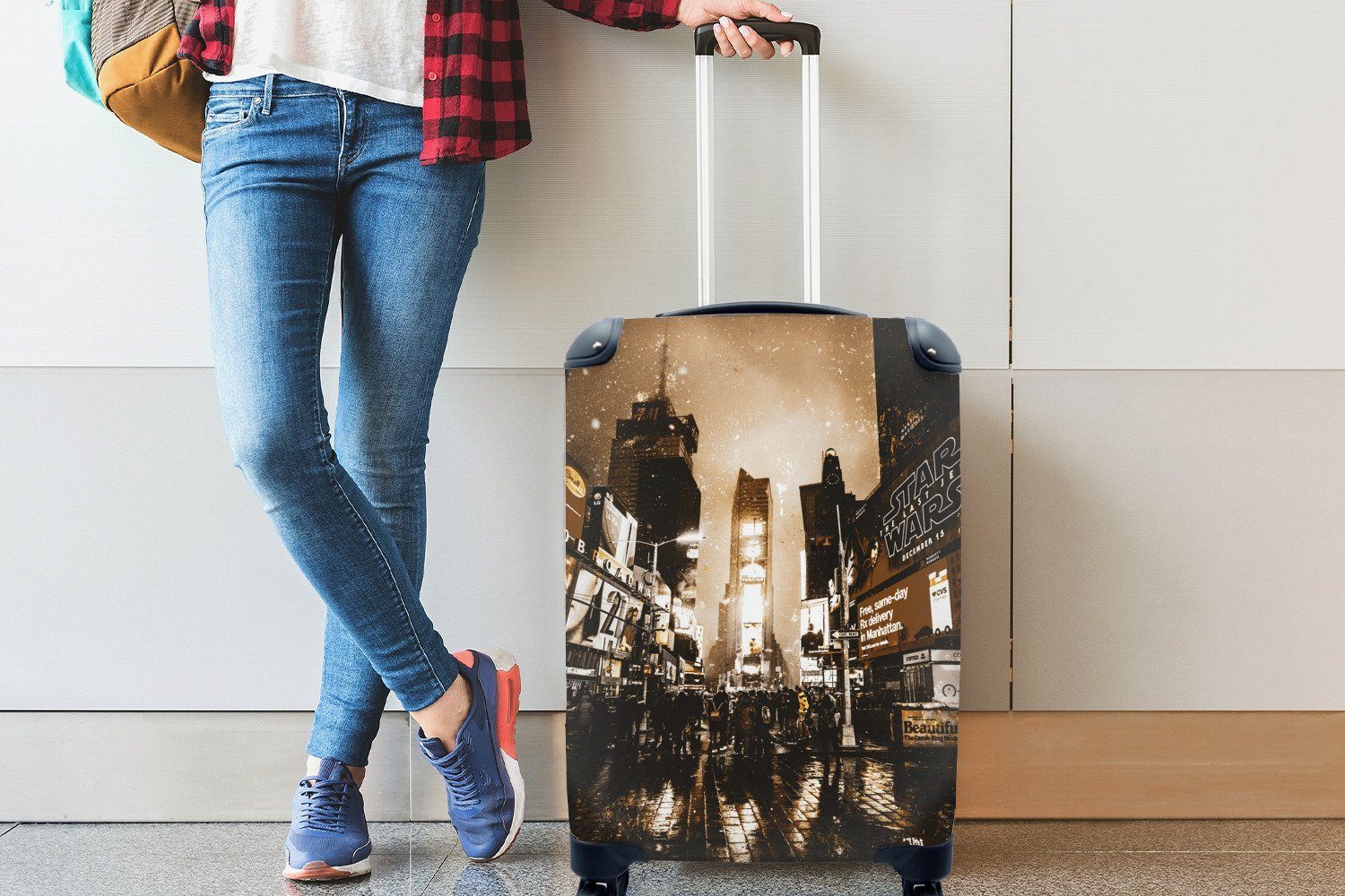 Reisekoffer - MuchoWow Stadt Trolley, 4 für Reisetasche Menschen, Handgepäckkoffer mit Handgepäck Rollen, Golden rollen, Ferien, -