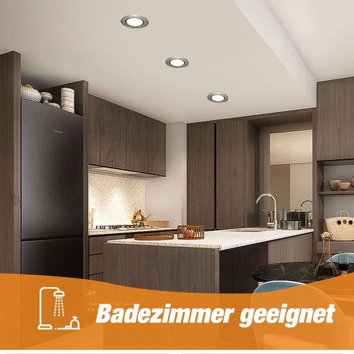 LETGOSPT LED Einbauleuchte 3W LED fest Set, 35mm, LED integriert, Ultra Aluminium Wohnzimmer, Küche Ø8,3cm, für und Warmweiß Bad 20er Schlafzimmer Deckenspot Flach Einbauleuchten