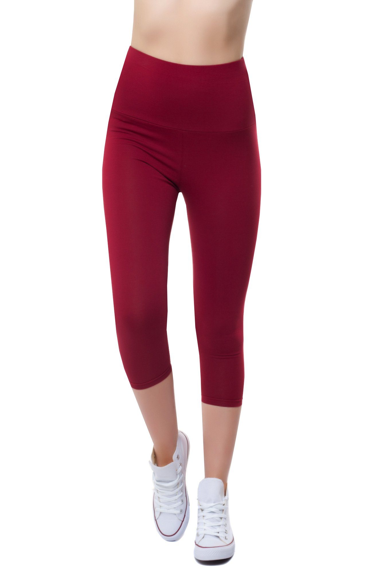 Caprileggings Bongual weinrot mit Baumwollmix breitem Bund,