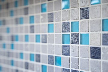 Mosani Mosaikfliesen Kunststein Rustikal Mosaikfliese Glasmosaik Resin blau grau